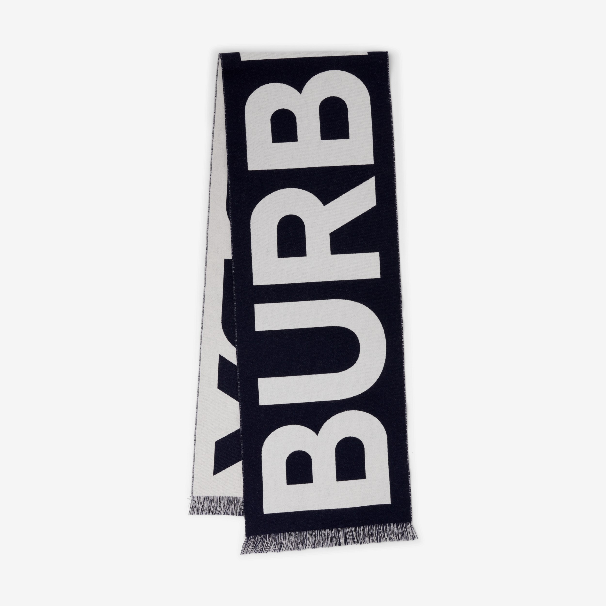 Logo Wool Jacquard Scarf in Dark Charcoal Blue | Burberry® Official - 1