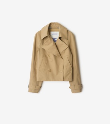 Cropped Cotton Trench Jacket in Flax - Women | Burberry
