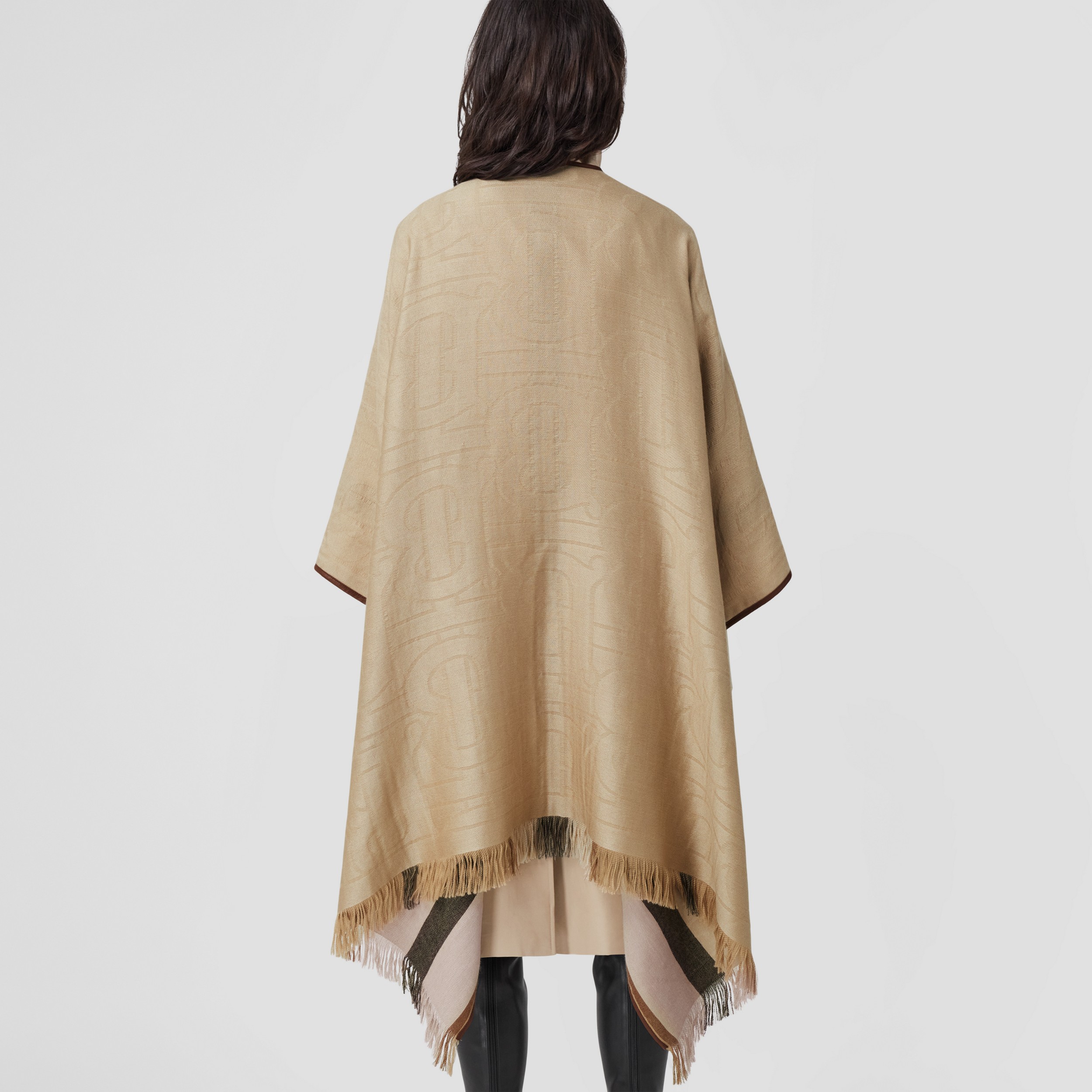 Reversible Monogram Cashmere Silk Jacquard Cape in Archive Beige | Burberry® Official - 3