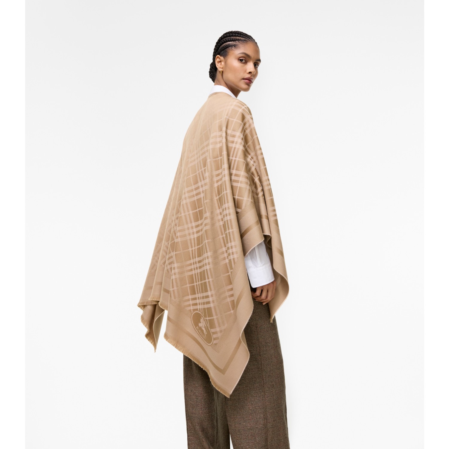 Check Wool Cashmere Cape in Finch beige | Burberry® Official