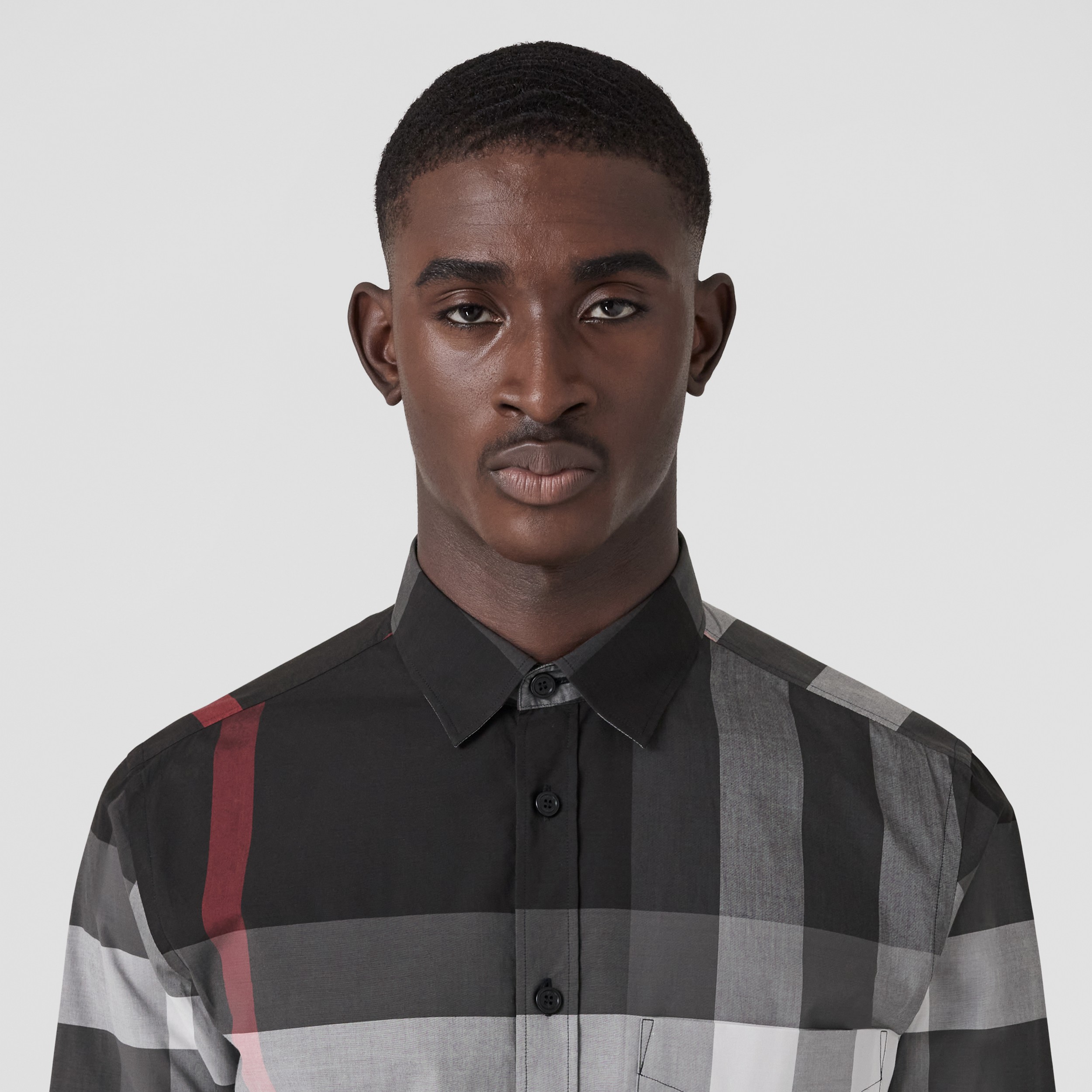 Check Stretch Cotton Poplin Shirt in Charcoal - Men | Burberry® Official - 2