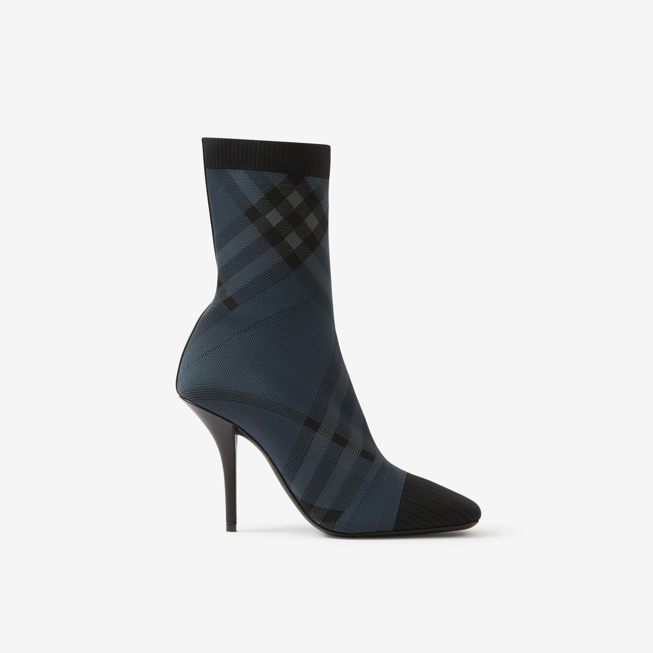 Knitted Check Sock Boots in Charcoal/grey - Women | Burberry® Official - 1
