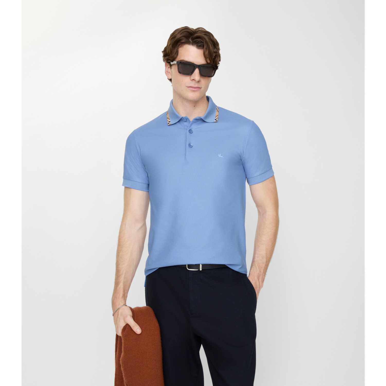 Check Trim Cotton Polo Shirt