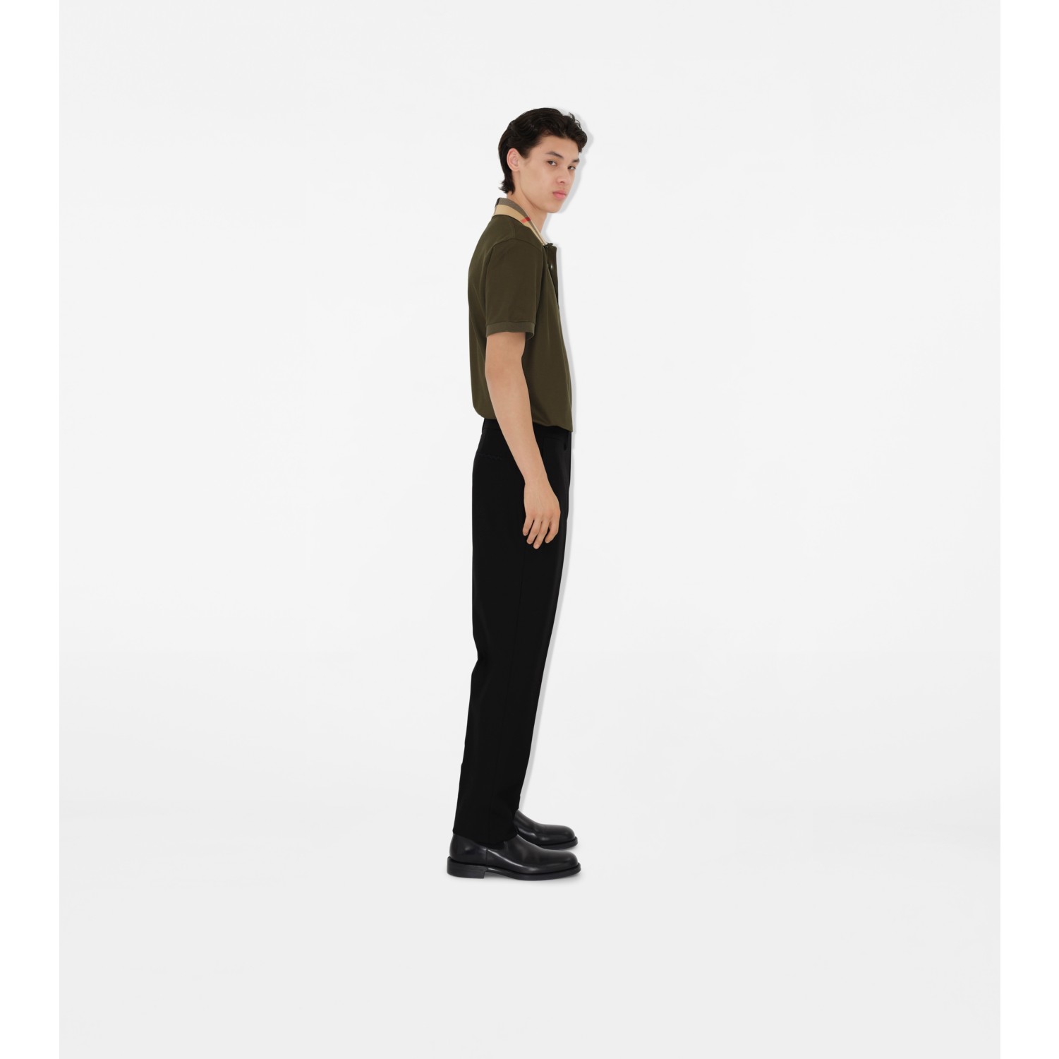 Check Collar Cotton Polo Shirt