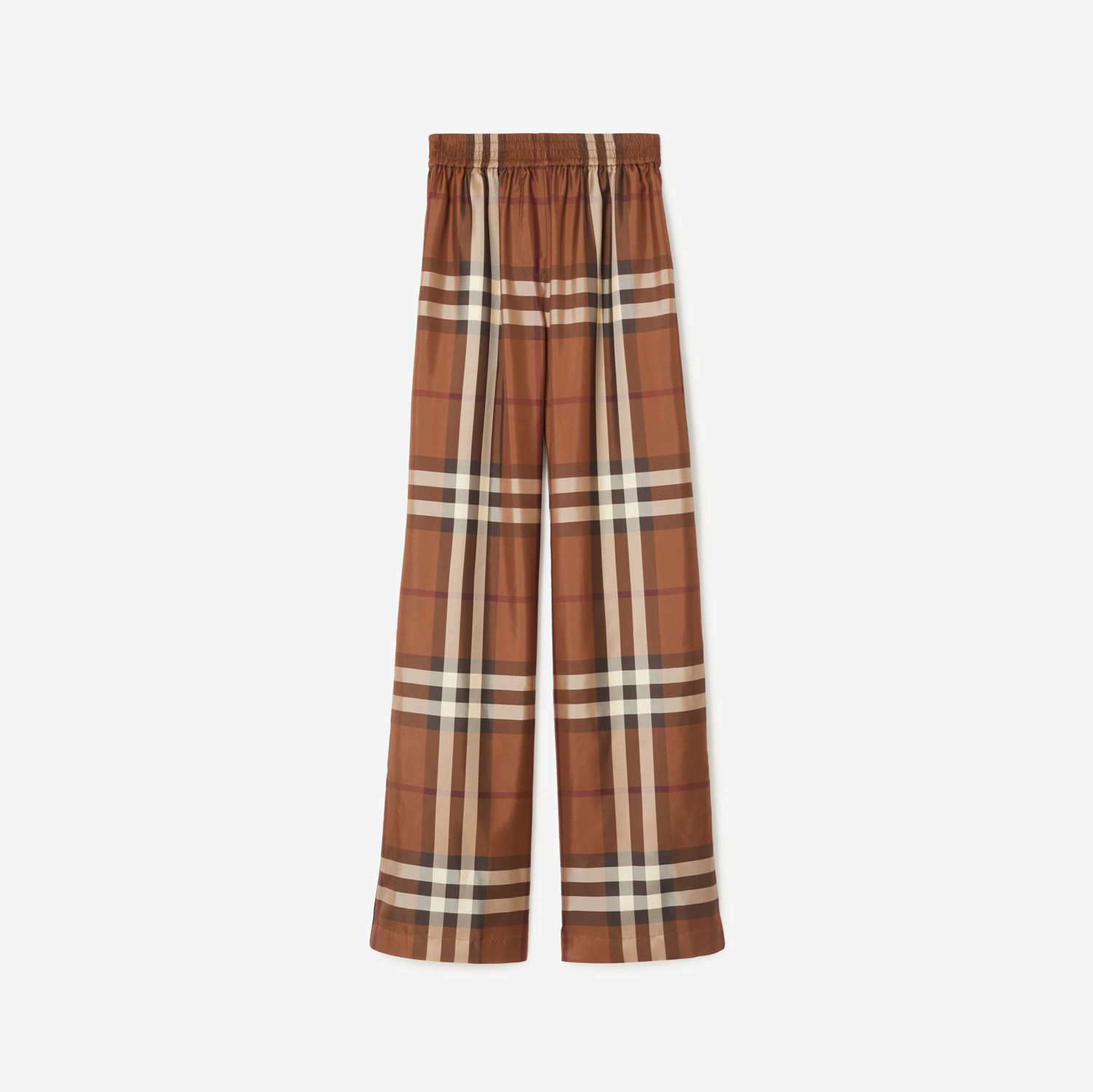 Check Silk Wide-leg Trousers in Dark Birch Brown - Women | Burberry® Official