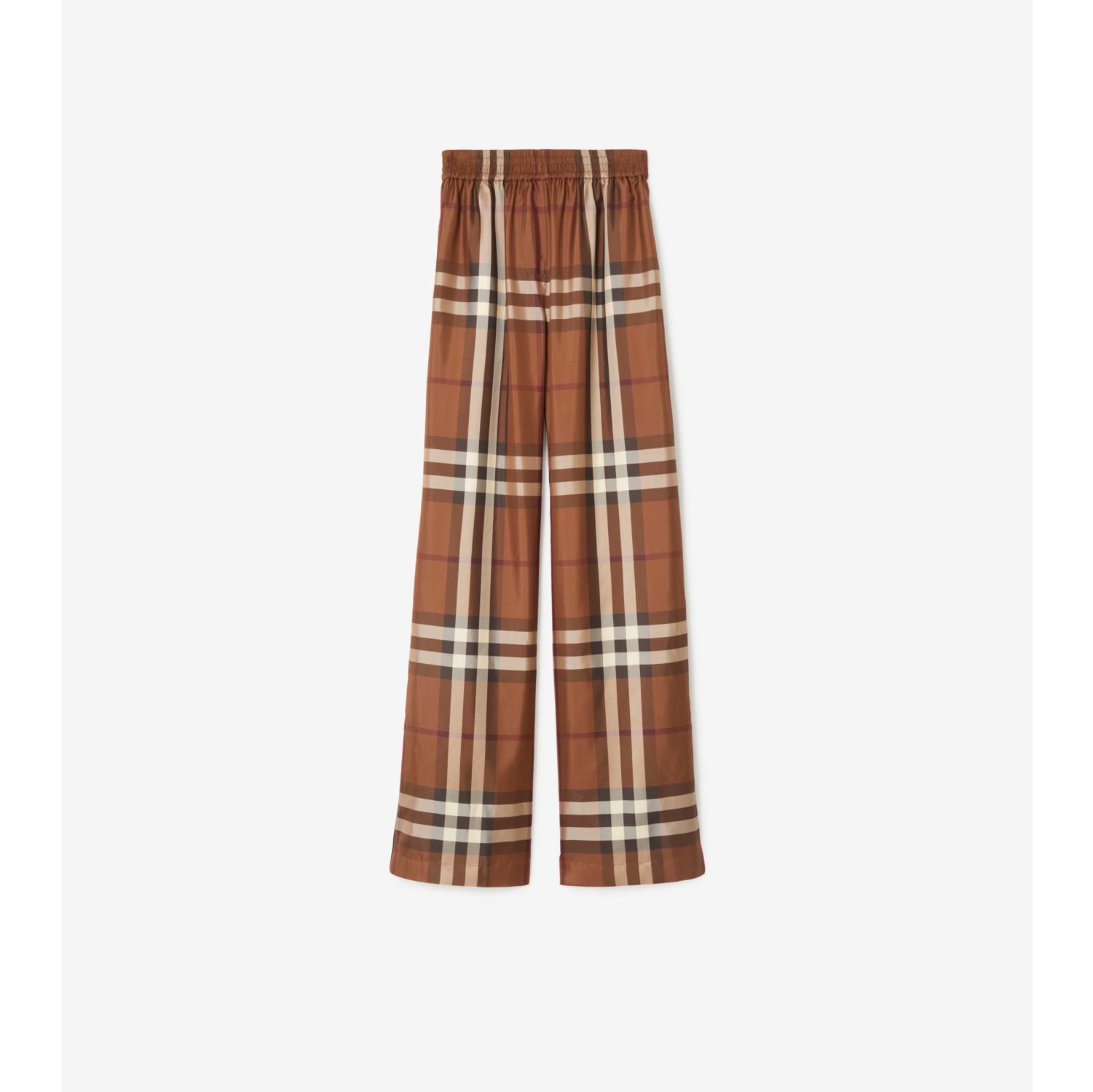 Check Silk Pyjama Trousers in Dark birch brown - Women | Burberry® Official