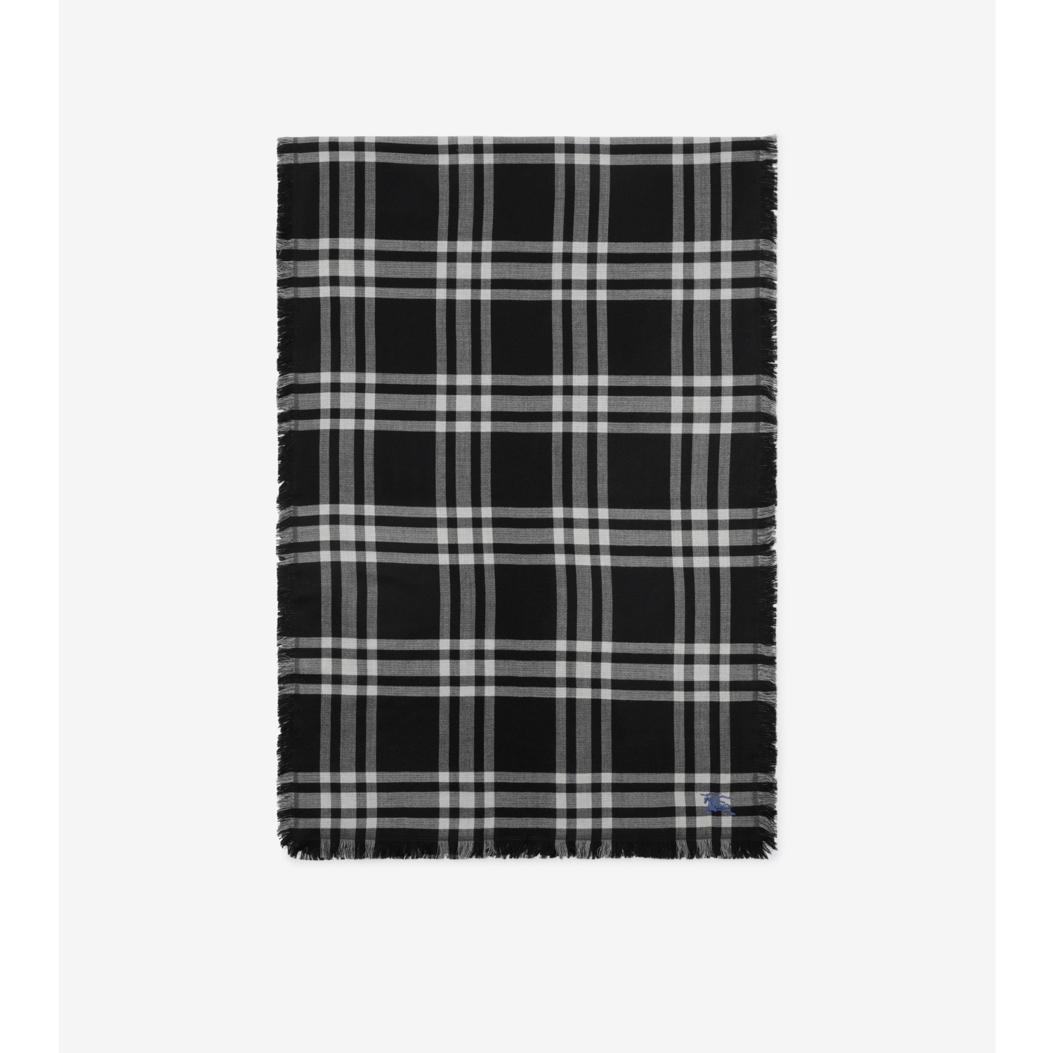 Reversible Check Wool Silk Scarf in Black