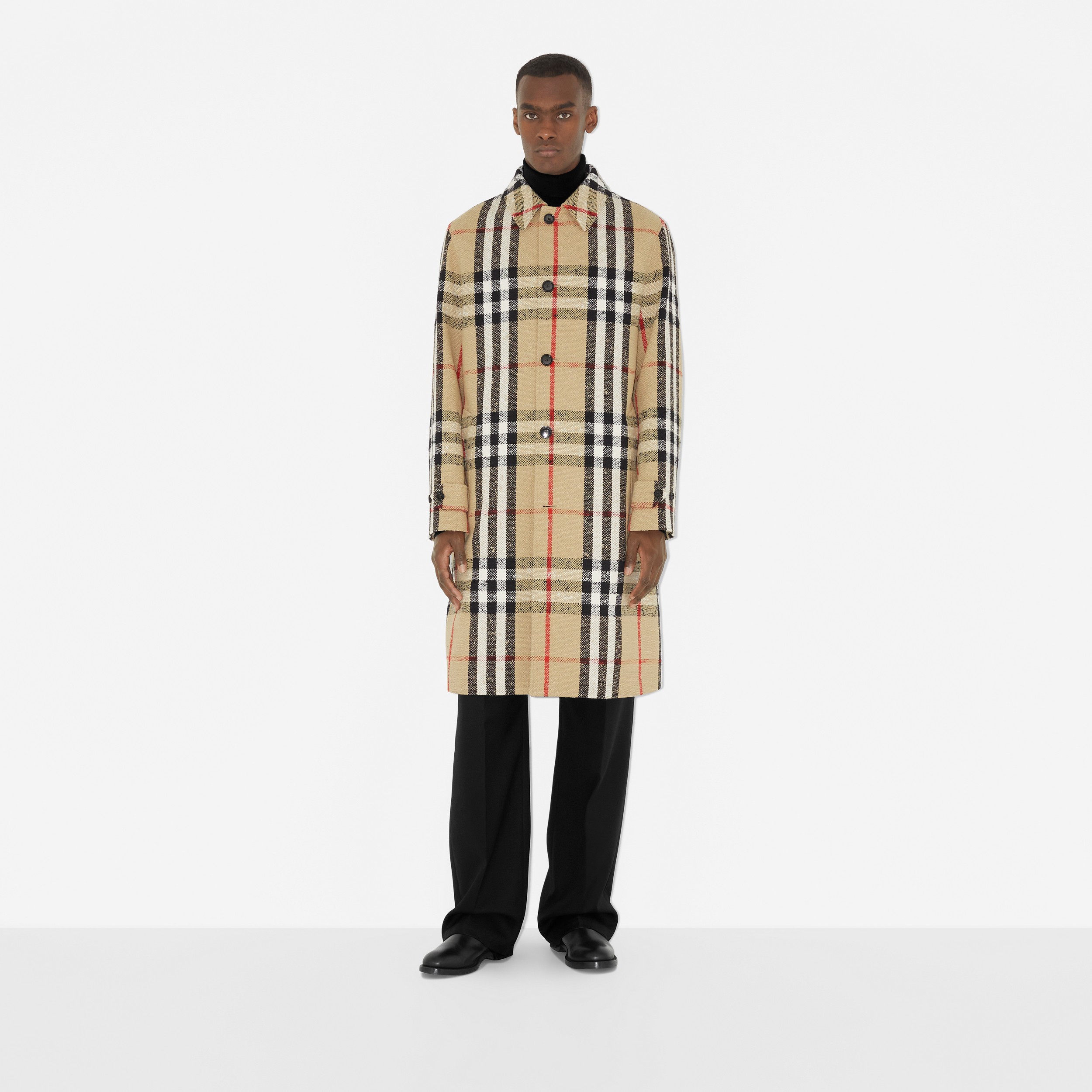 Car coat em bouclé Check (Bege Clássico) - Homens | Burberry® oficial - 2