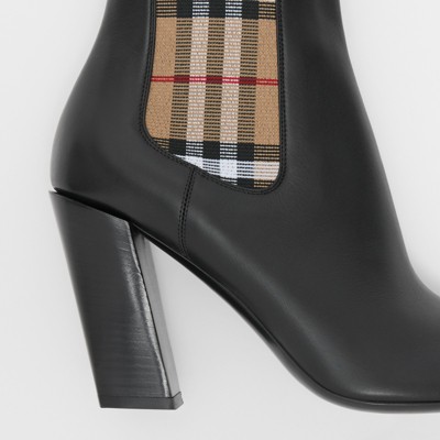 vintage check detail leather chelsea boots
