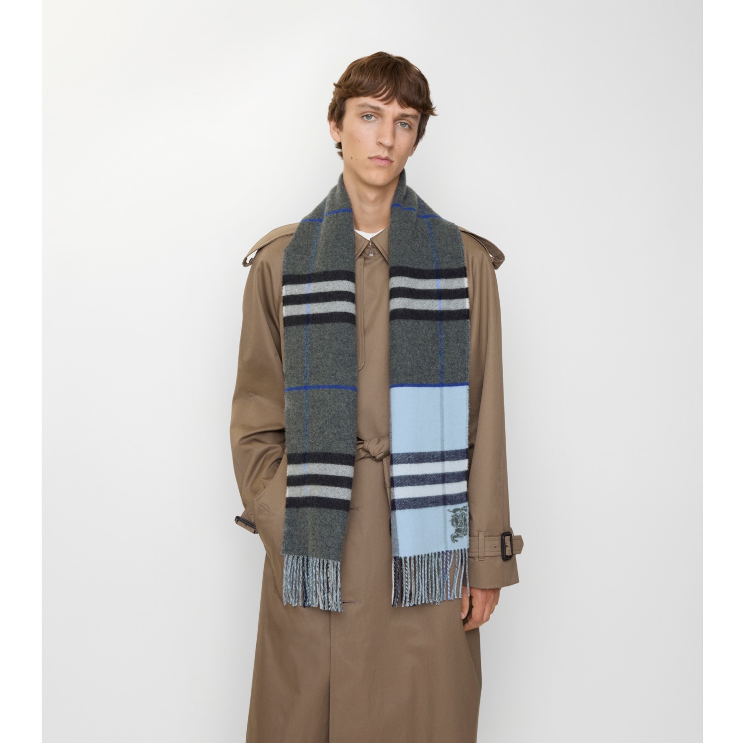 Contrast Check Cashmere Scarf
