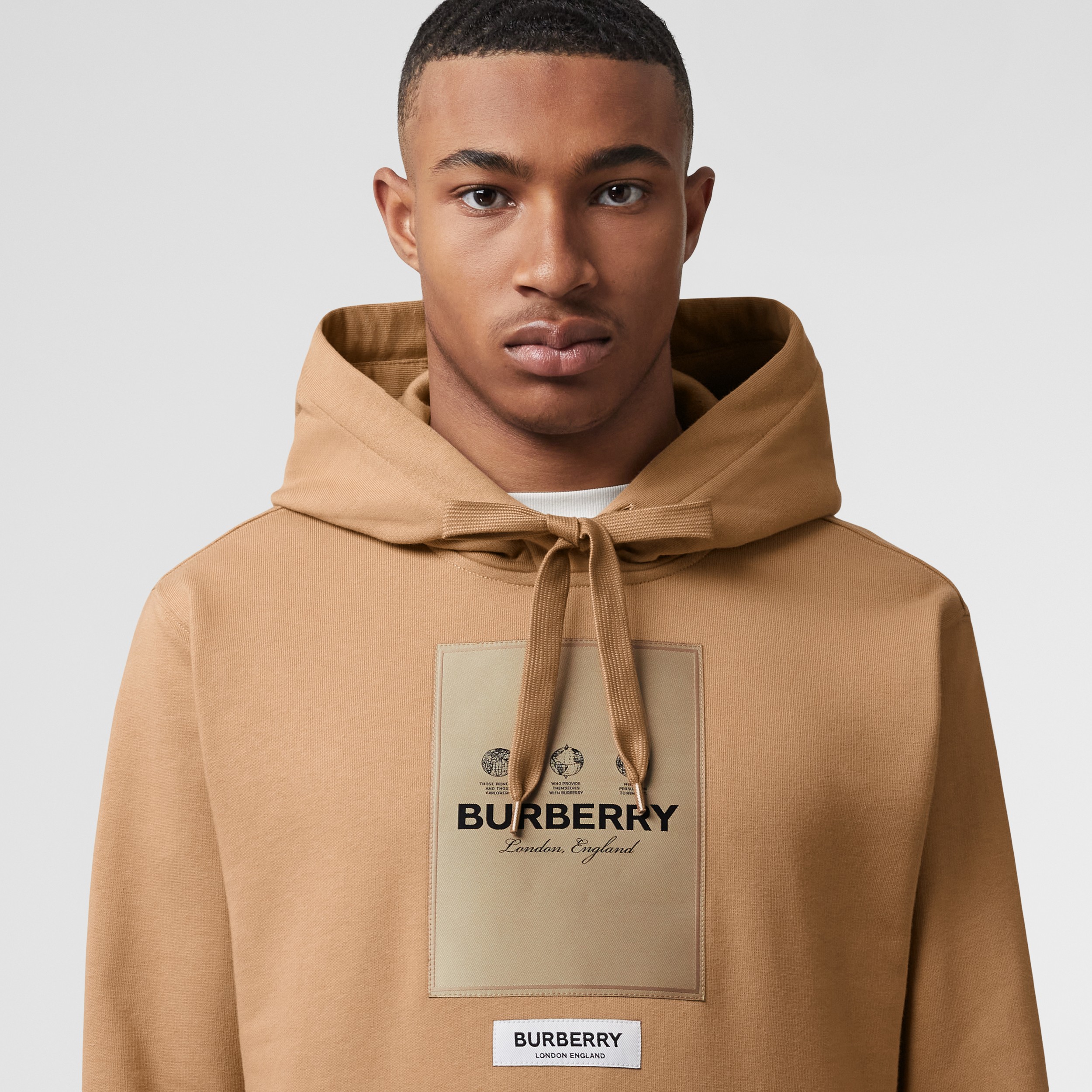 Label Appliqué Cotton Hoodie in Camel | Burberry® Official - 2