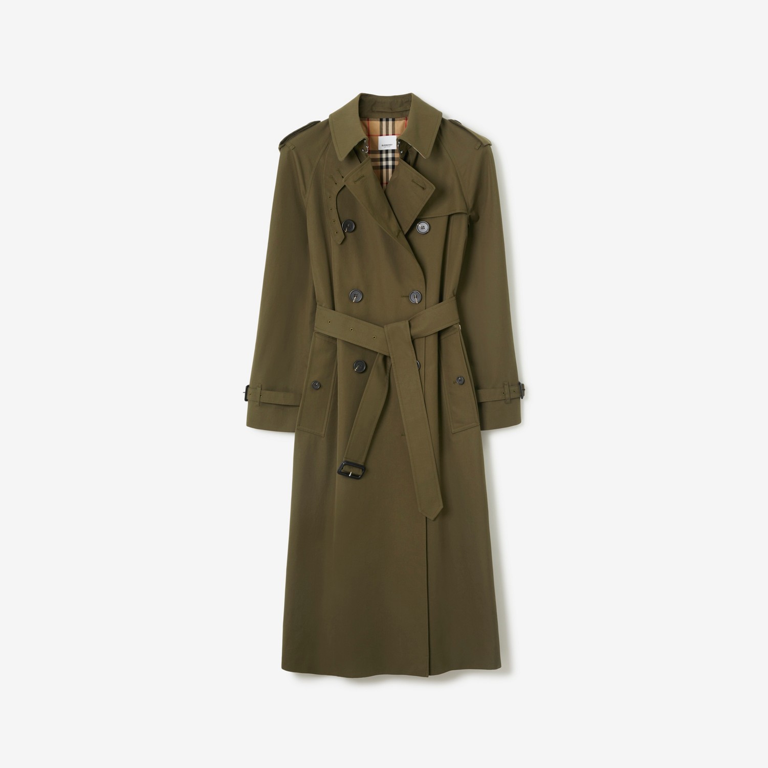 Trench coat Waterloo en algodón de gabardina tropical (Caqui Militar Oscuro) - Mujer | Burberry® oficial