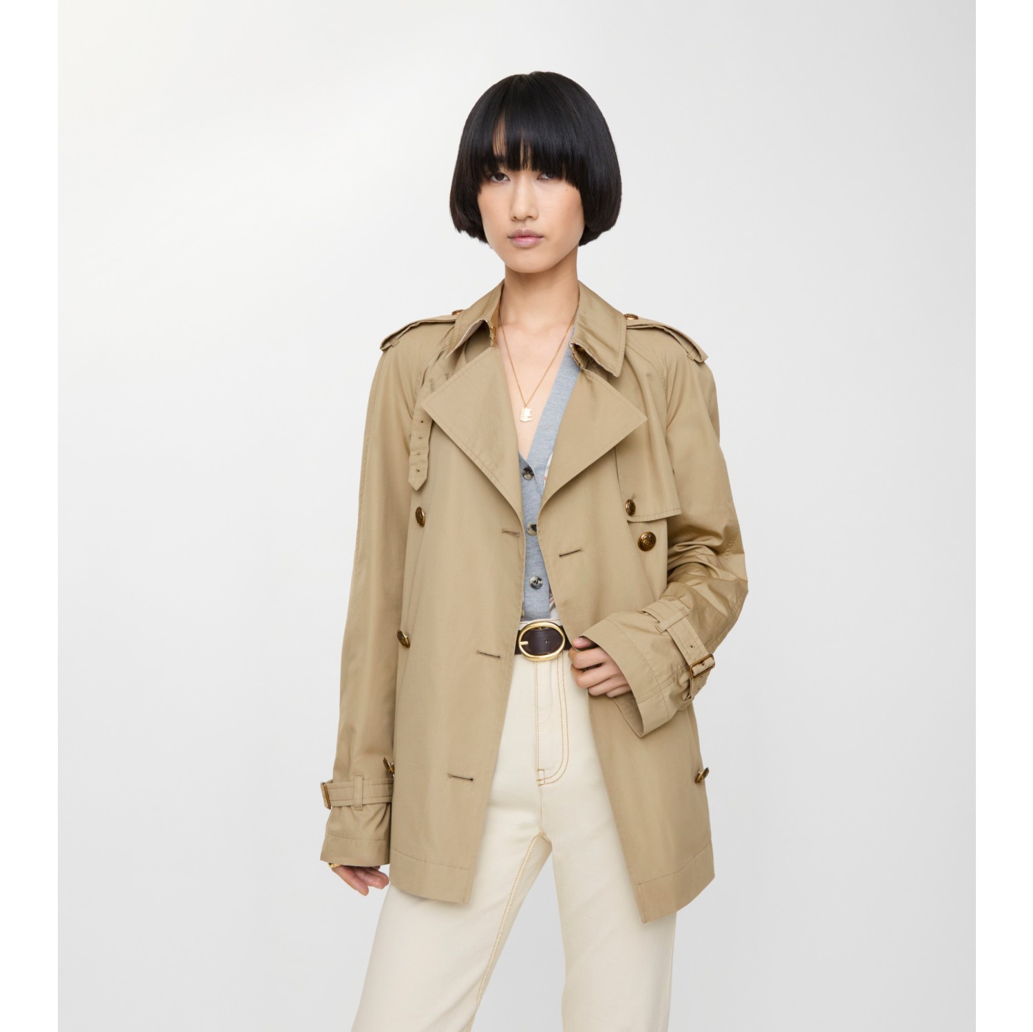 Short Lightweight Cotton Belgravia Trench Coat​ in Sparrow beige - Women, Cotton Gabardine | Burberry® Official