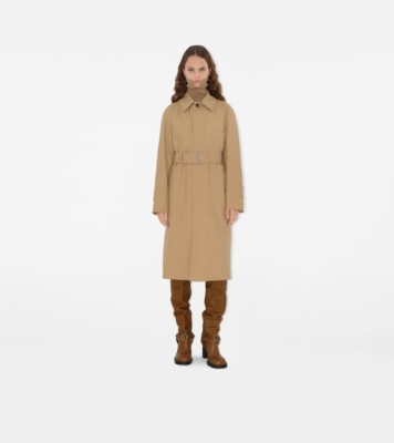 Long Gabardine Car Coat In Flax - Women, Cotton | Burberry® Official