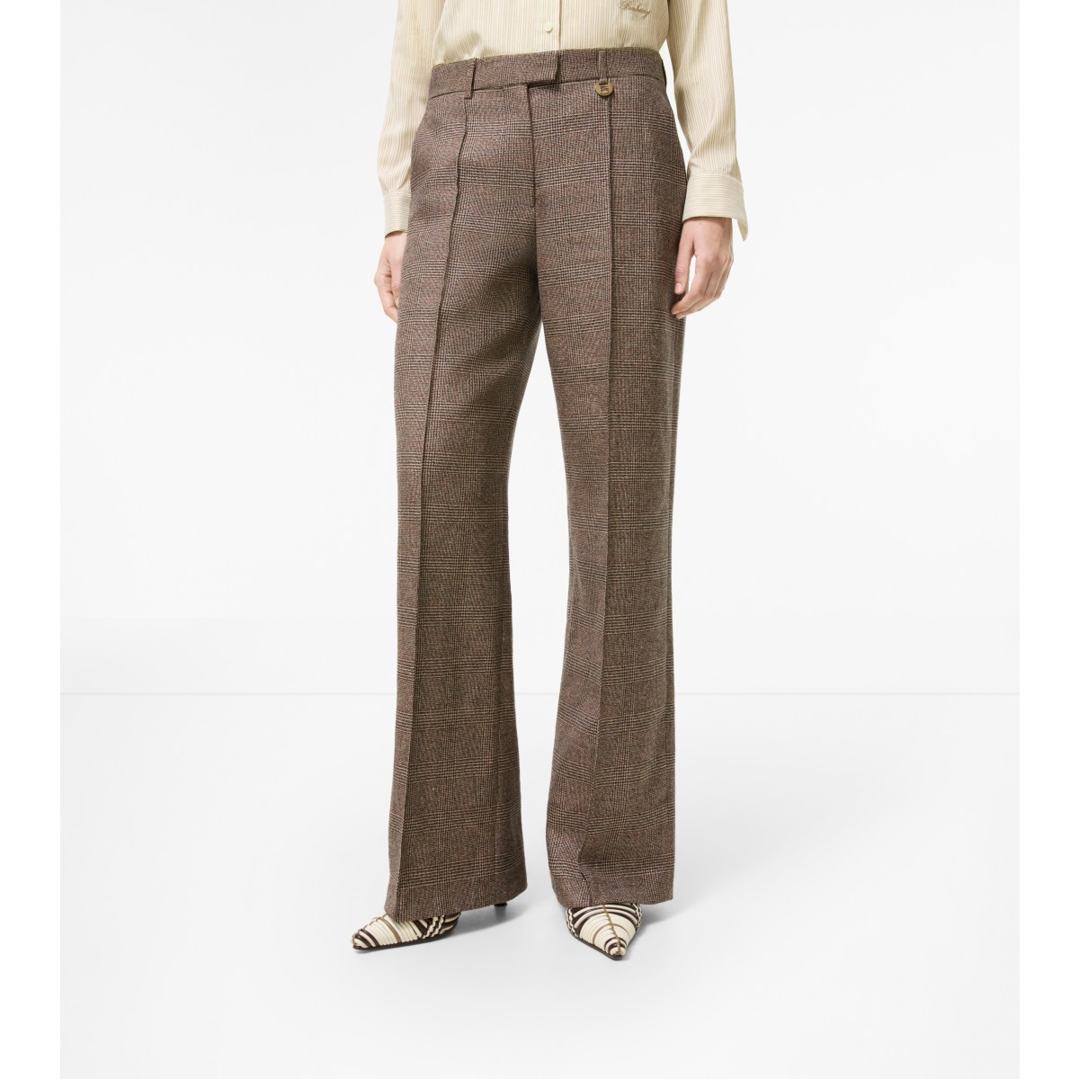  Check Wool Linen Blend Tailored Trousers
