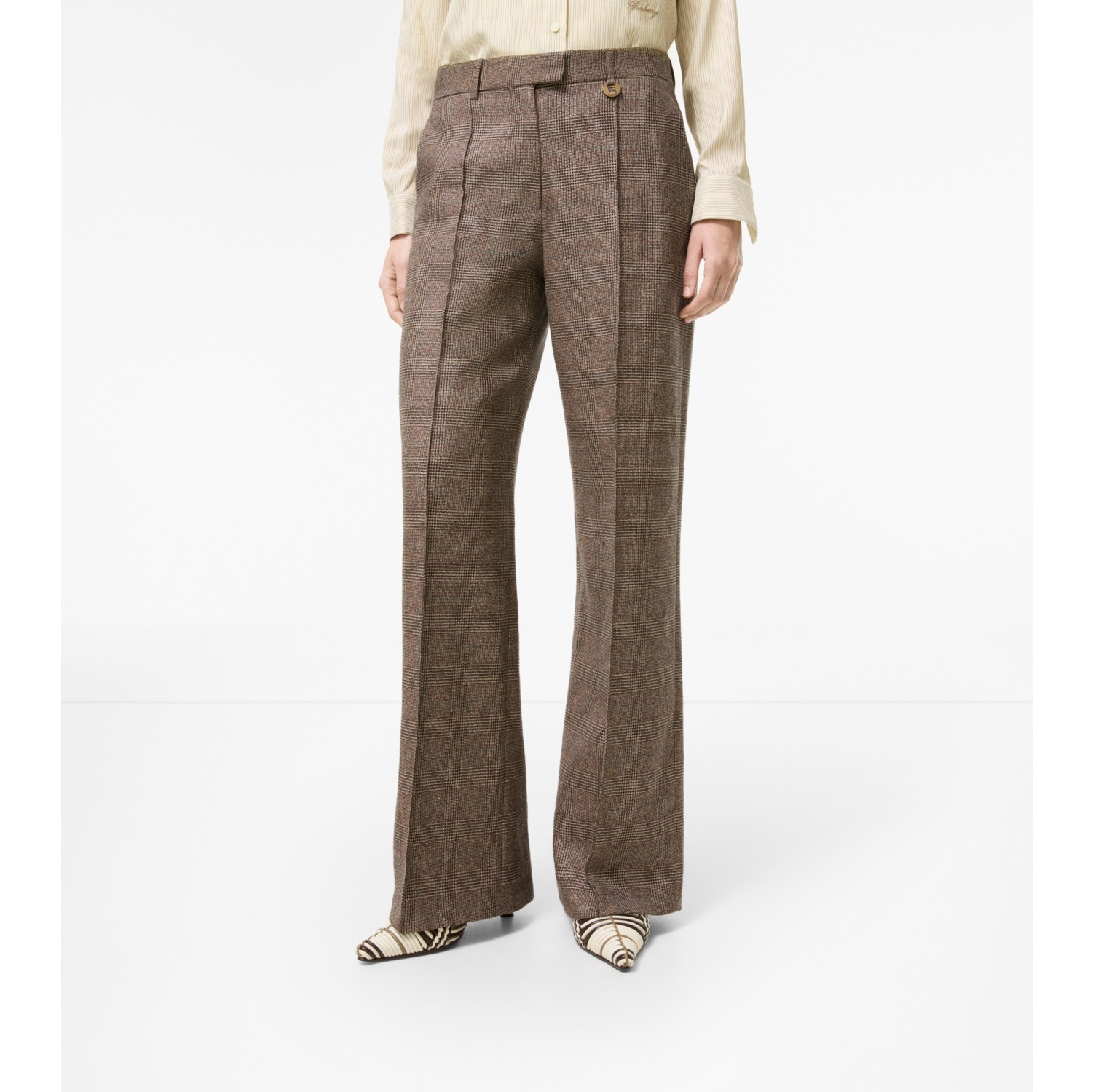 Check Wool Linen Blend Tailored Trousers