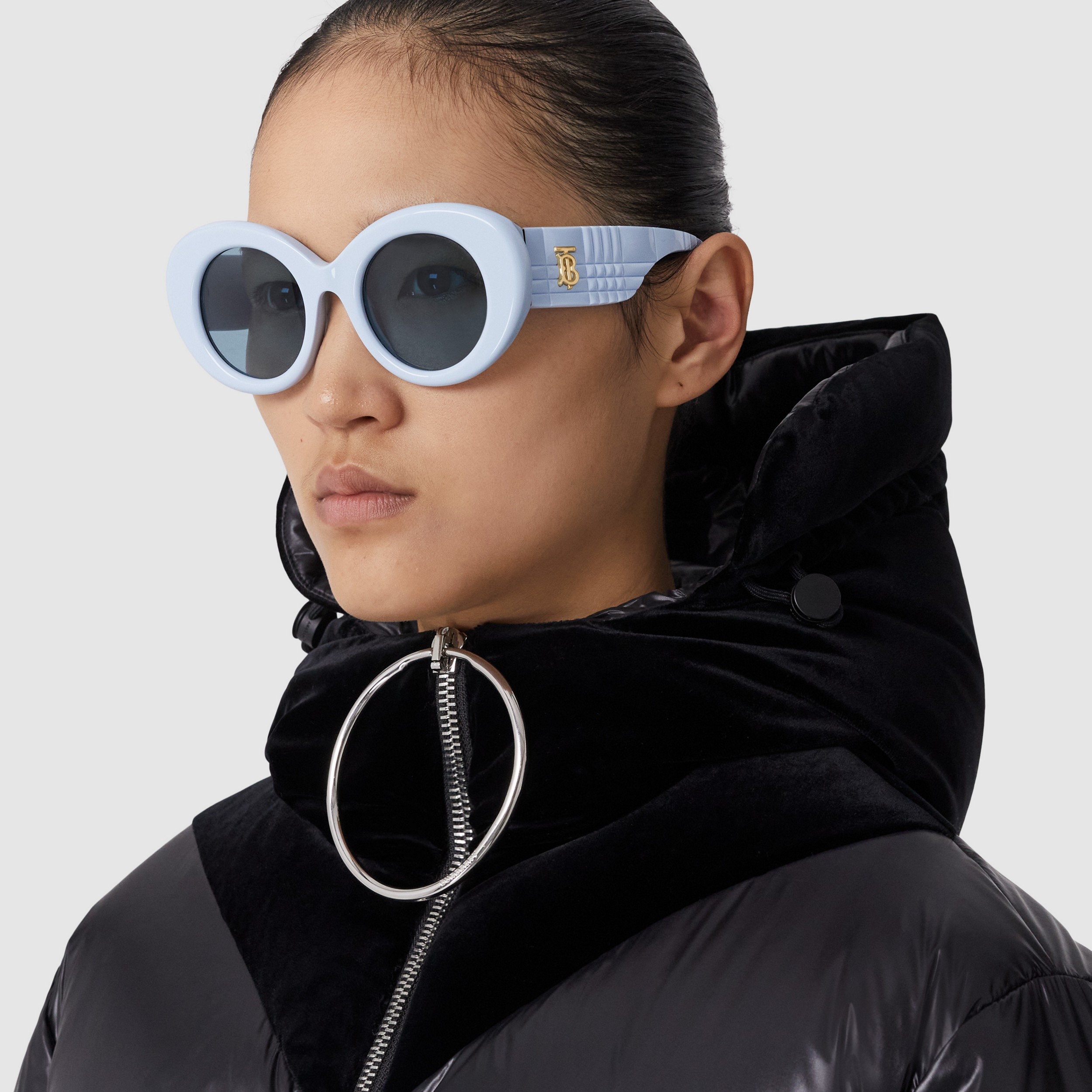 Monogram Motif Oversized Round Frame Lola Sunglasses in Light Blue - Women | Burberry® Official - 3