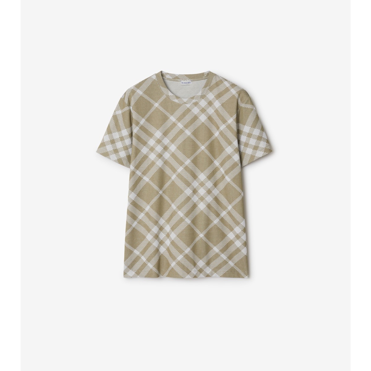 Shop Burberry Check Stretch Cotton Blend T-shirt In Dark Hunter/white