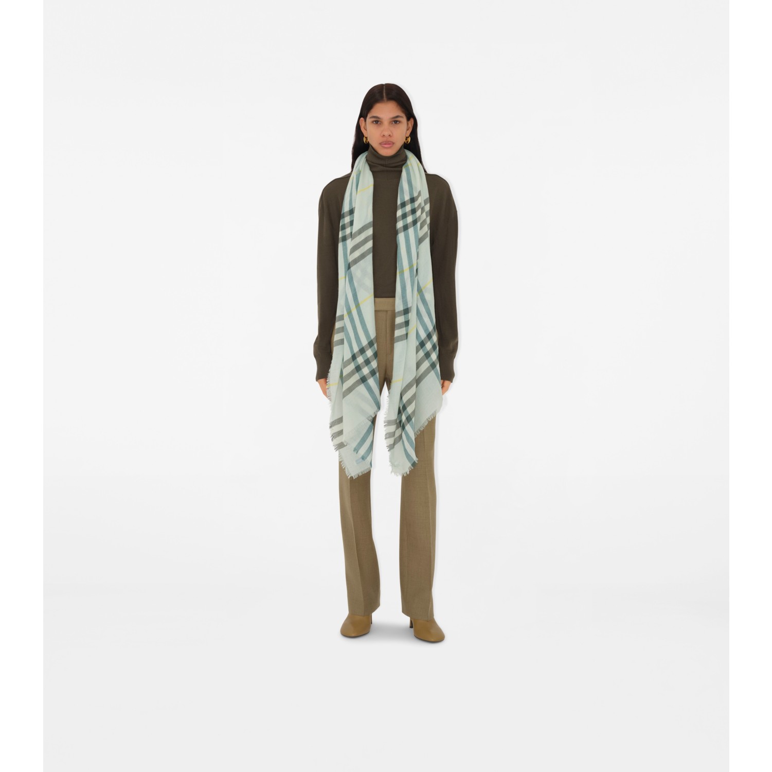 Wide Check Wool Scarf