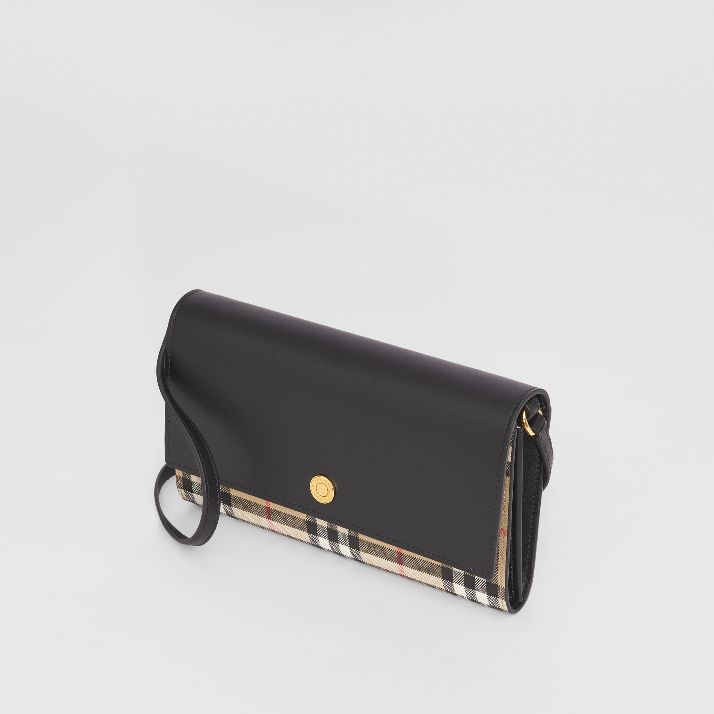 Brieftasche aus Karogewebe und Leder mit abnehmbarem Riemen (Vintage-beige/schwarz) - Damen | Burberry® - 4