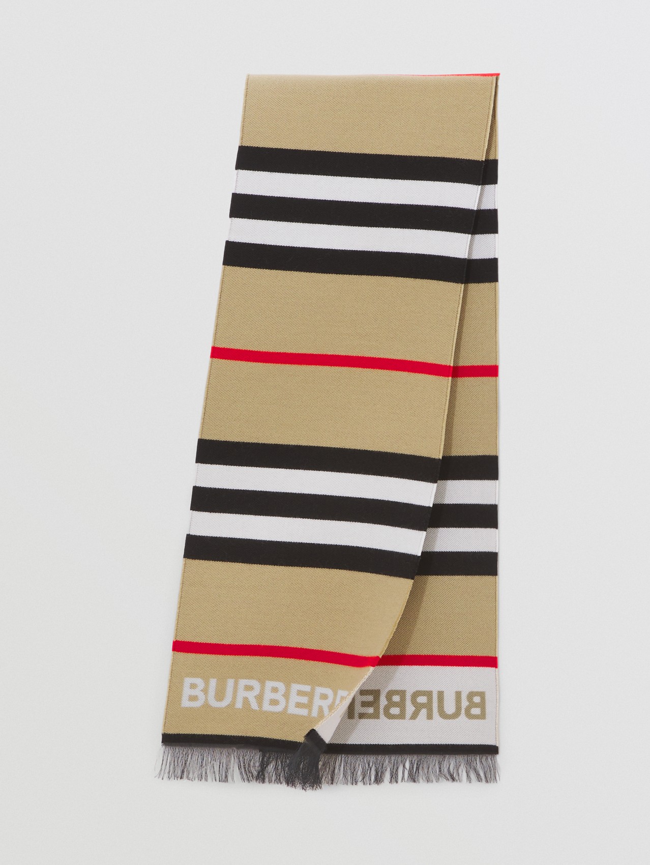Bufanda en lana y algodón a rayas Icon Stripe (Beige Vintage)