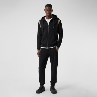 burberry vintage check panel cotton moletom com capuz