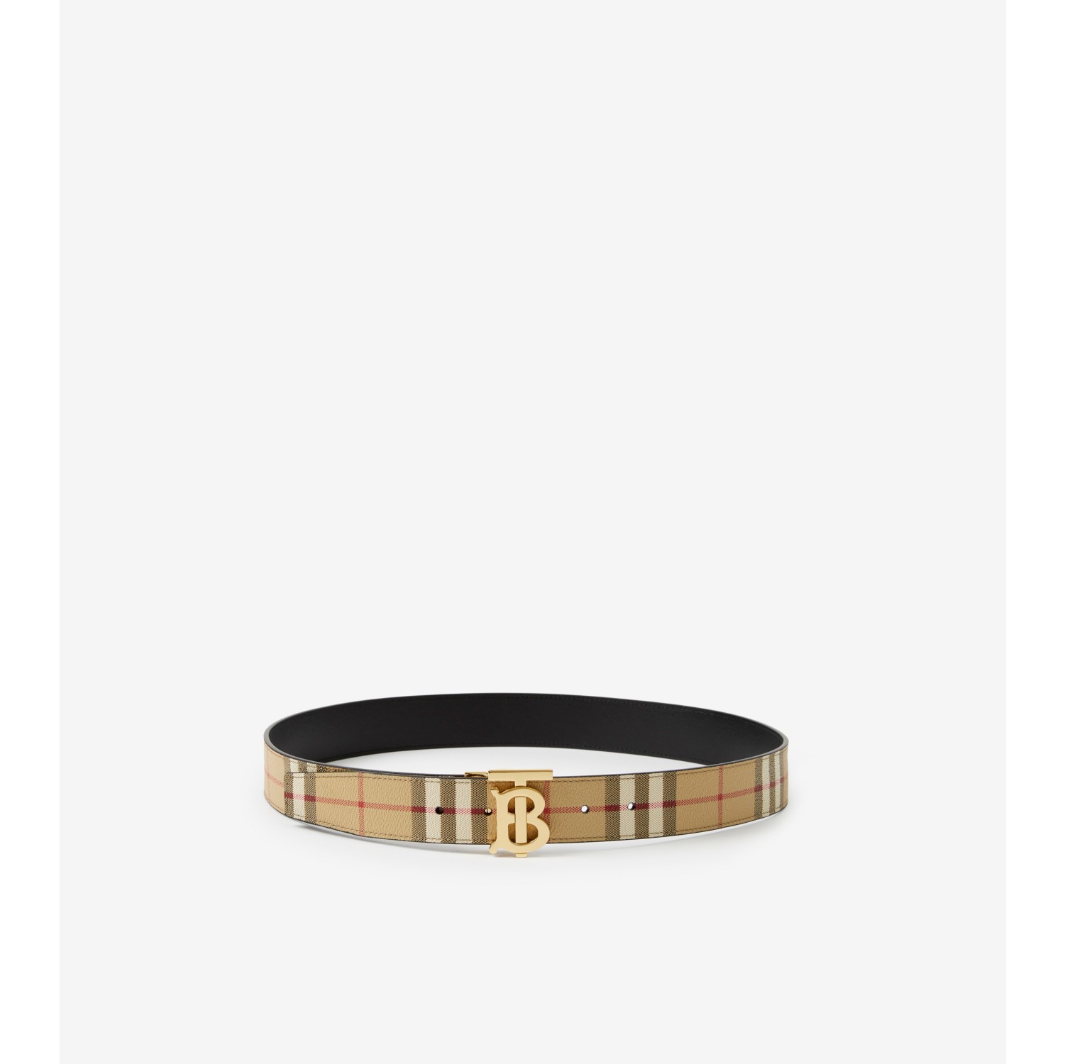 Burberry TB Check Buckle Leather Belt