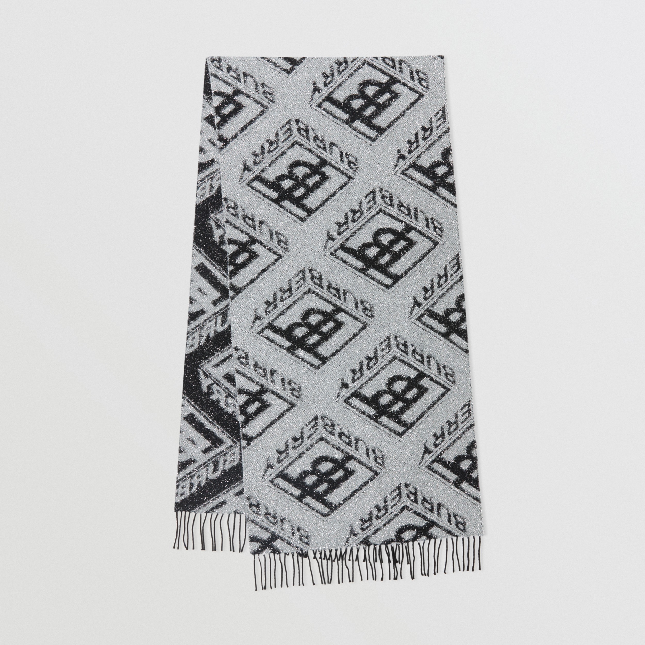 Metallic Monogram Wool Blend Scarf in Black | Burberry United States