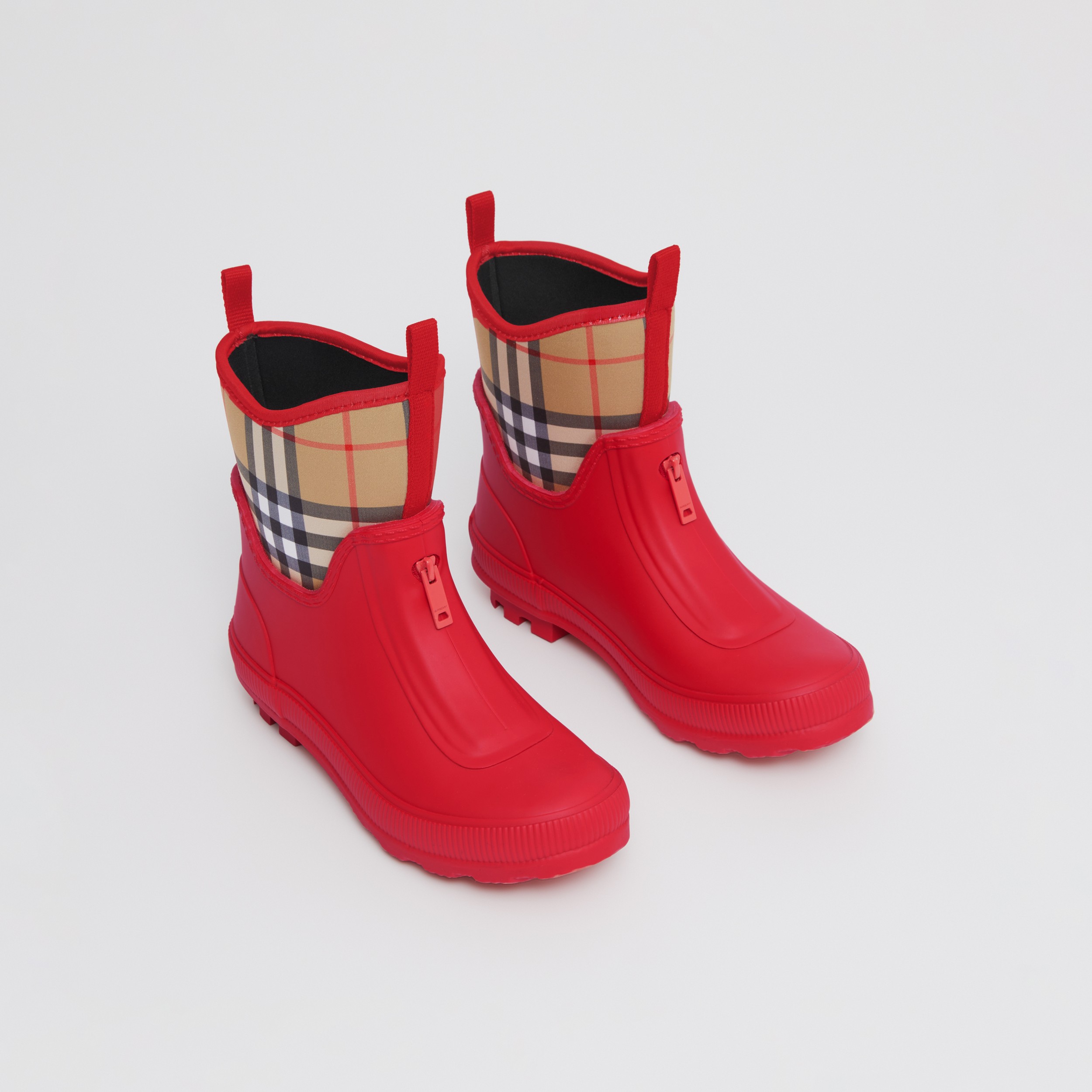 Vintage Check Neoprene and Rubber Rain Boots in Bright Red - Children | Burberry® Official - 1
