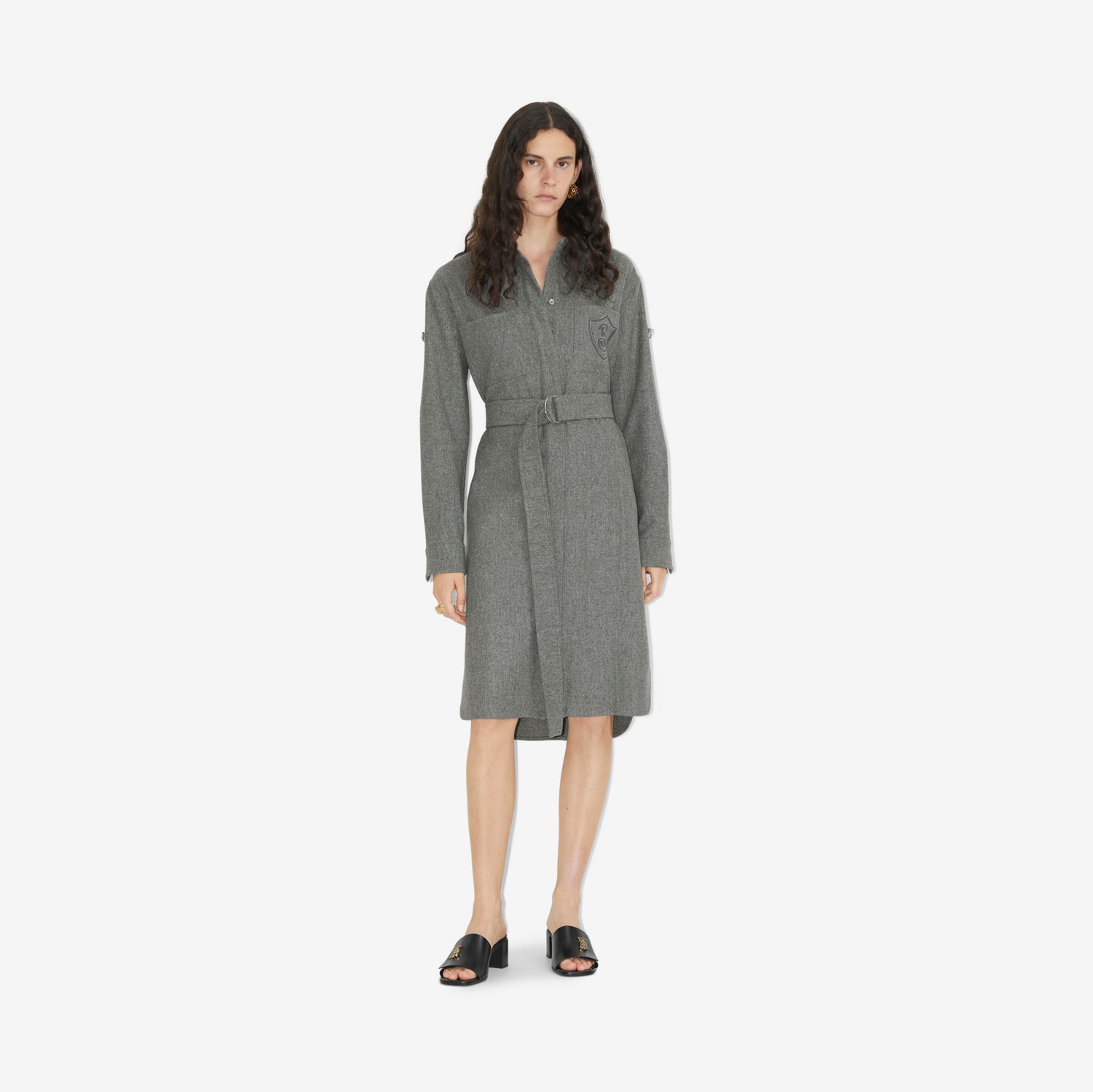 Letter Graphic Shirt Dress in Light Grey Melange - Women | Burberry® Official