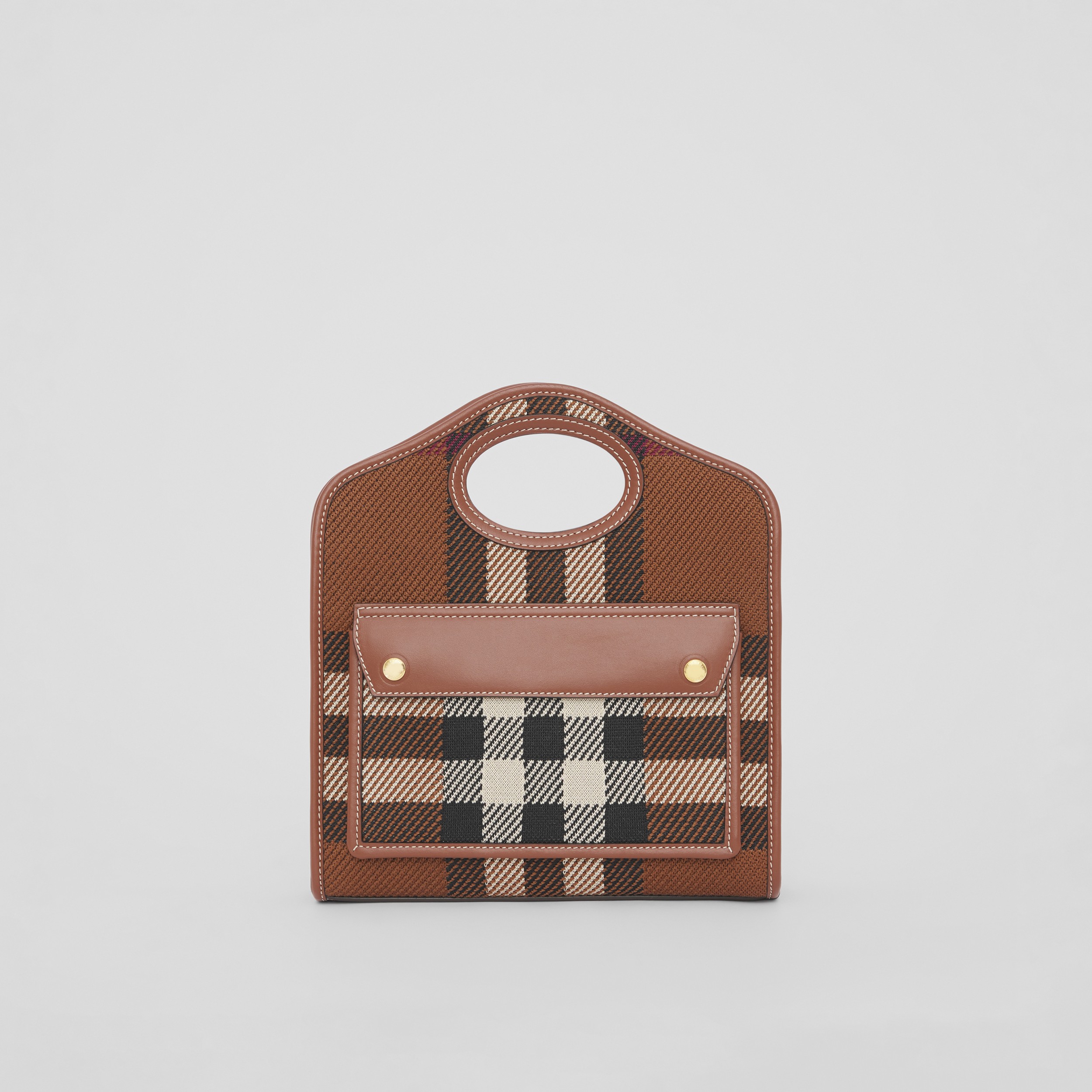 Mini Knitted Check and Leather Pocket Bag in Dark Birch Brown - Women | Burberry® Official - 1
