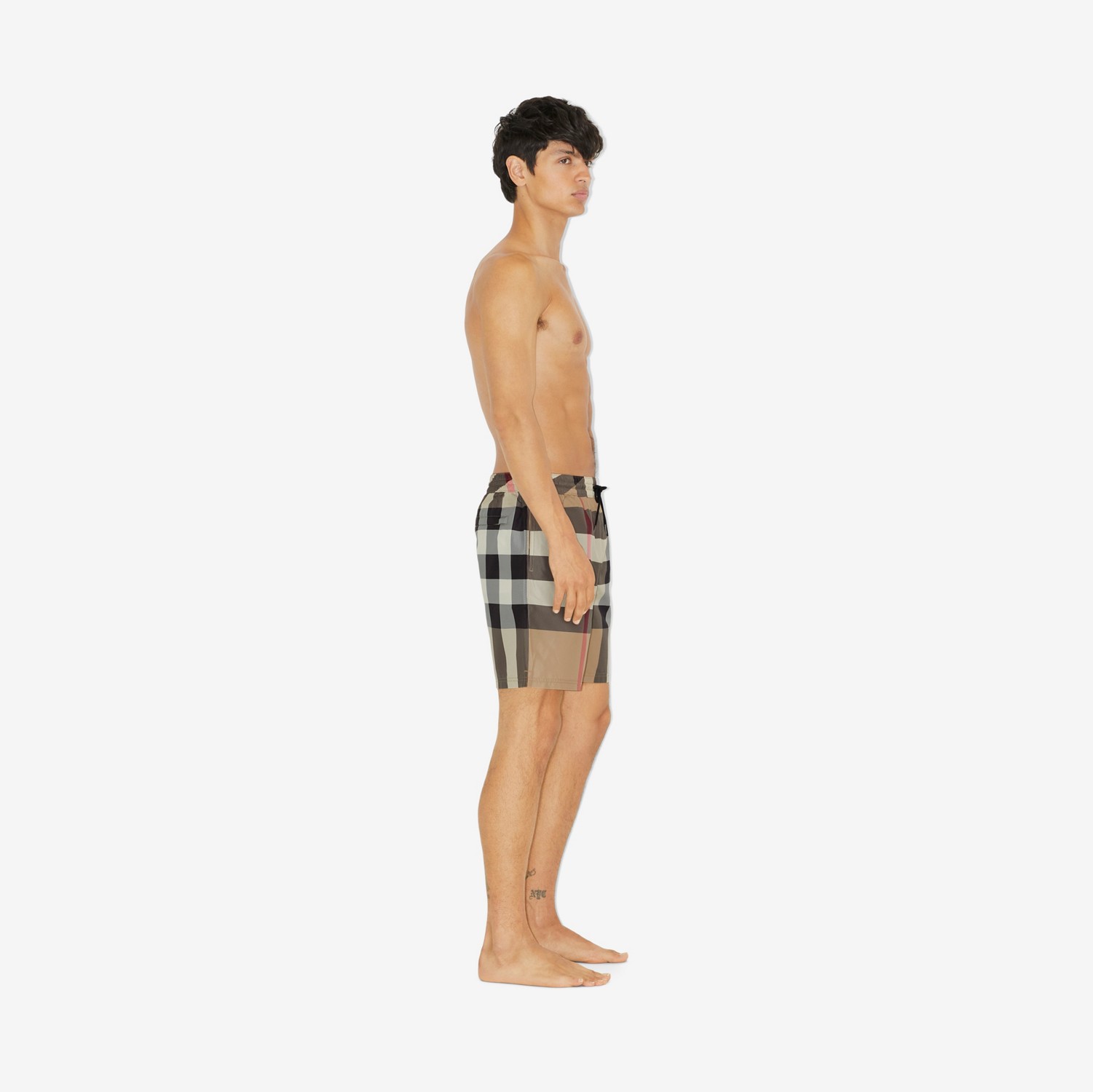 大号格纹抽绳式游泳裤 (典藏米色) - 男士 | Burberry® 博柏利官网