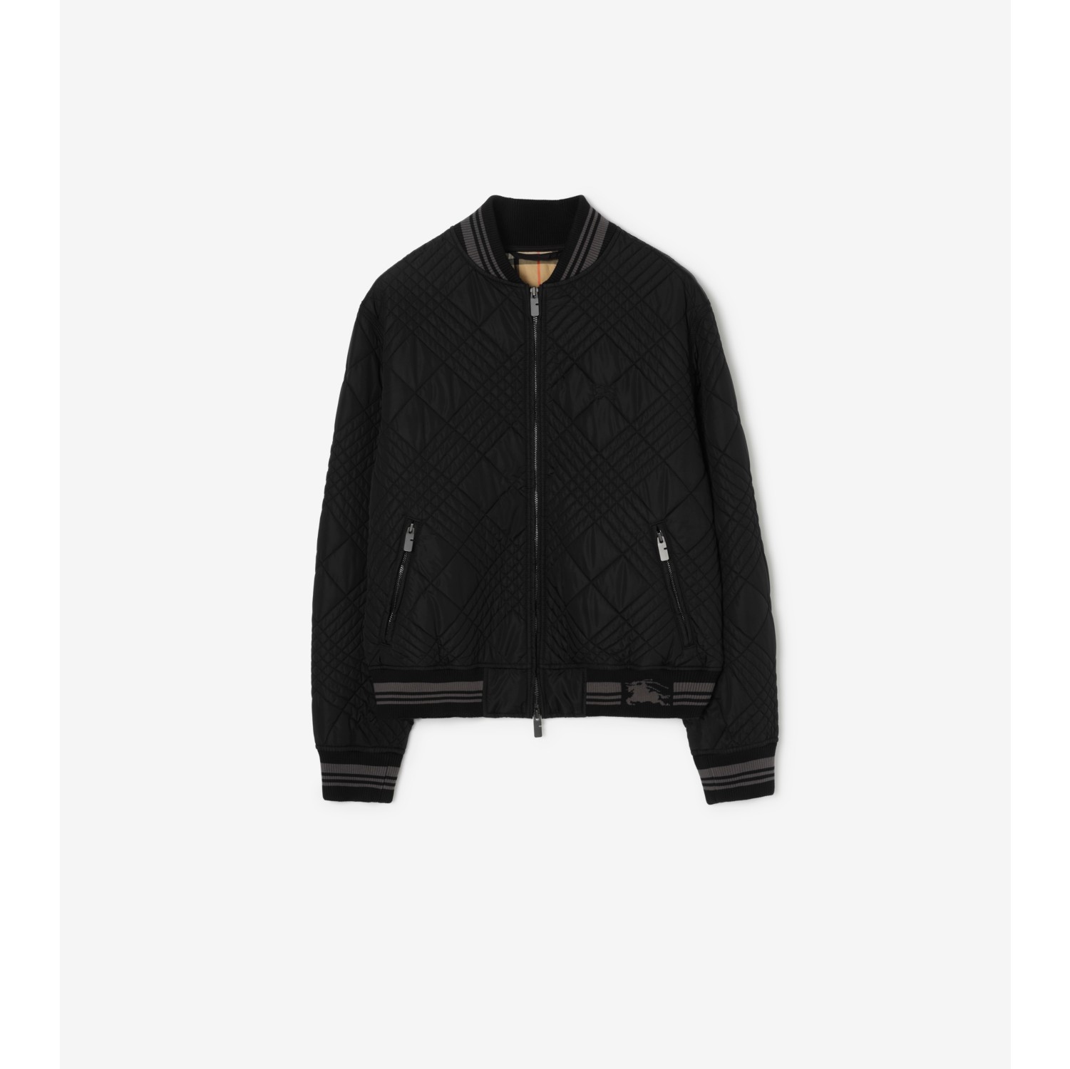 Micro Check-stitch Nylon Blend Bomber Jacket