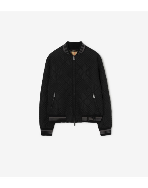 Micro Check-stitch Nylon Blend Bomber Jacket