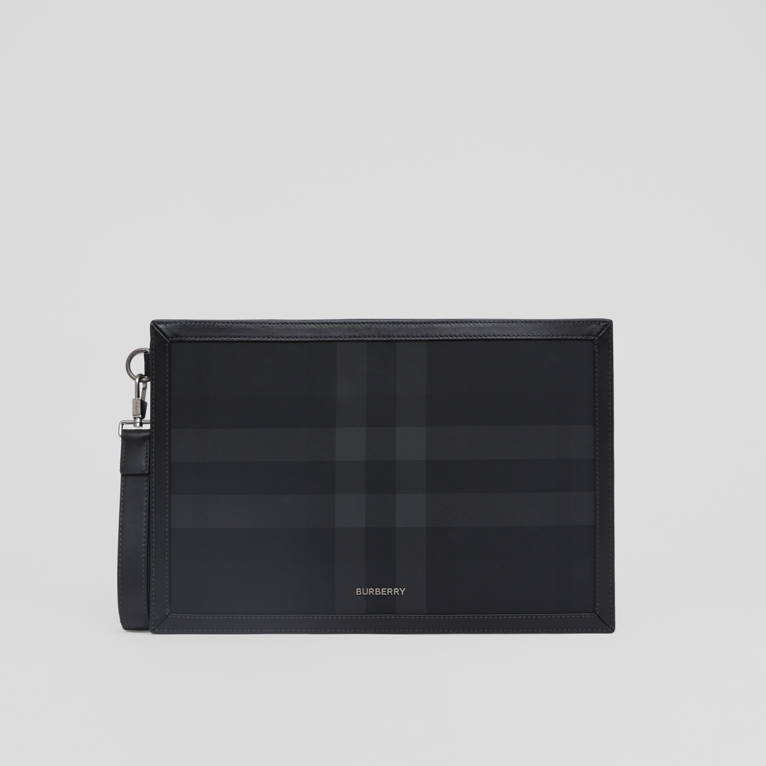 Charcoal Check and Leather Zip Pouch - Men | Burberry® Official