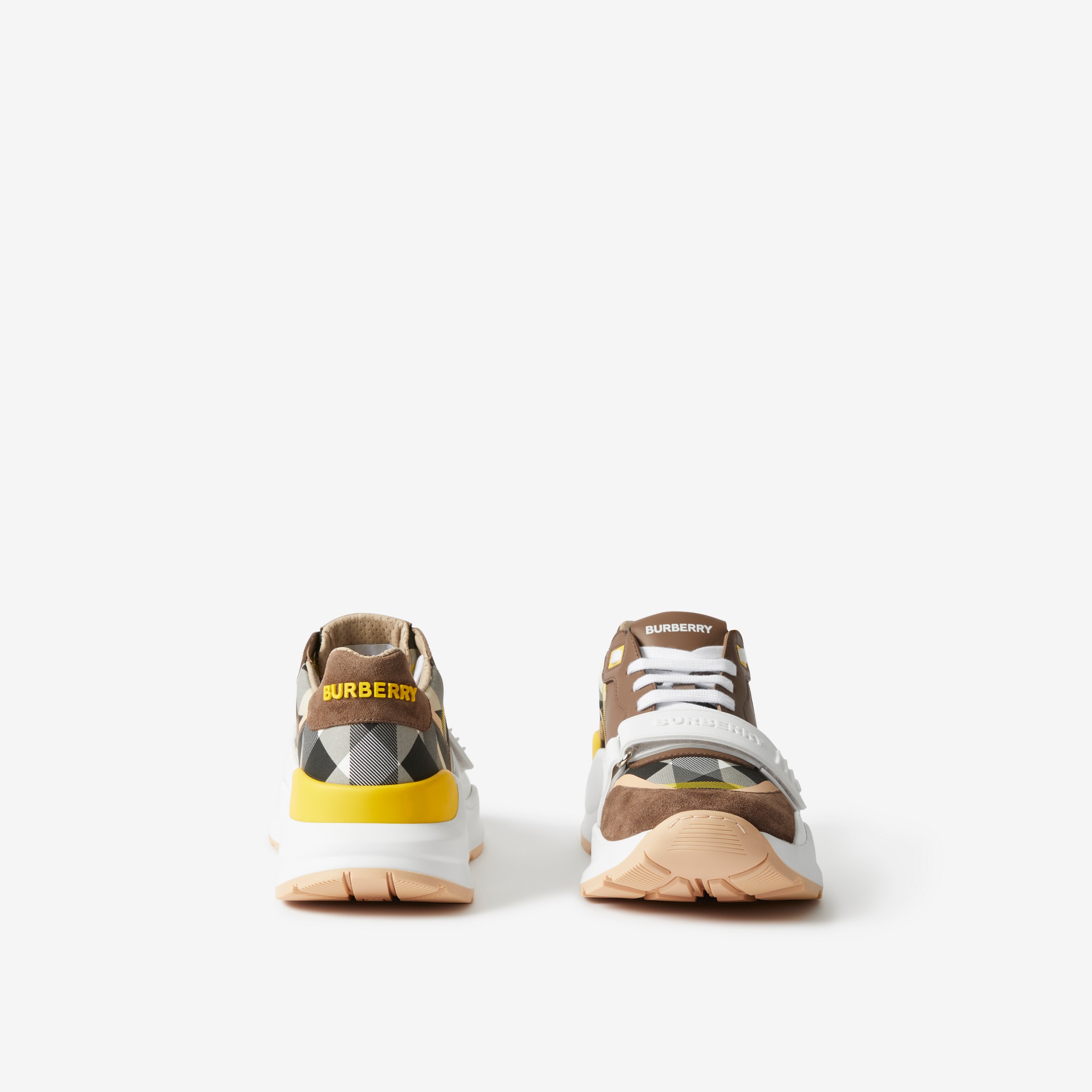 Check, Suede and Leather Sneakers in Wheat - Women | Burberry® Official - 4