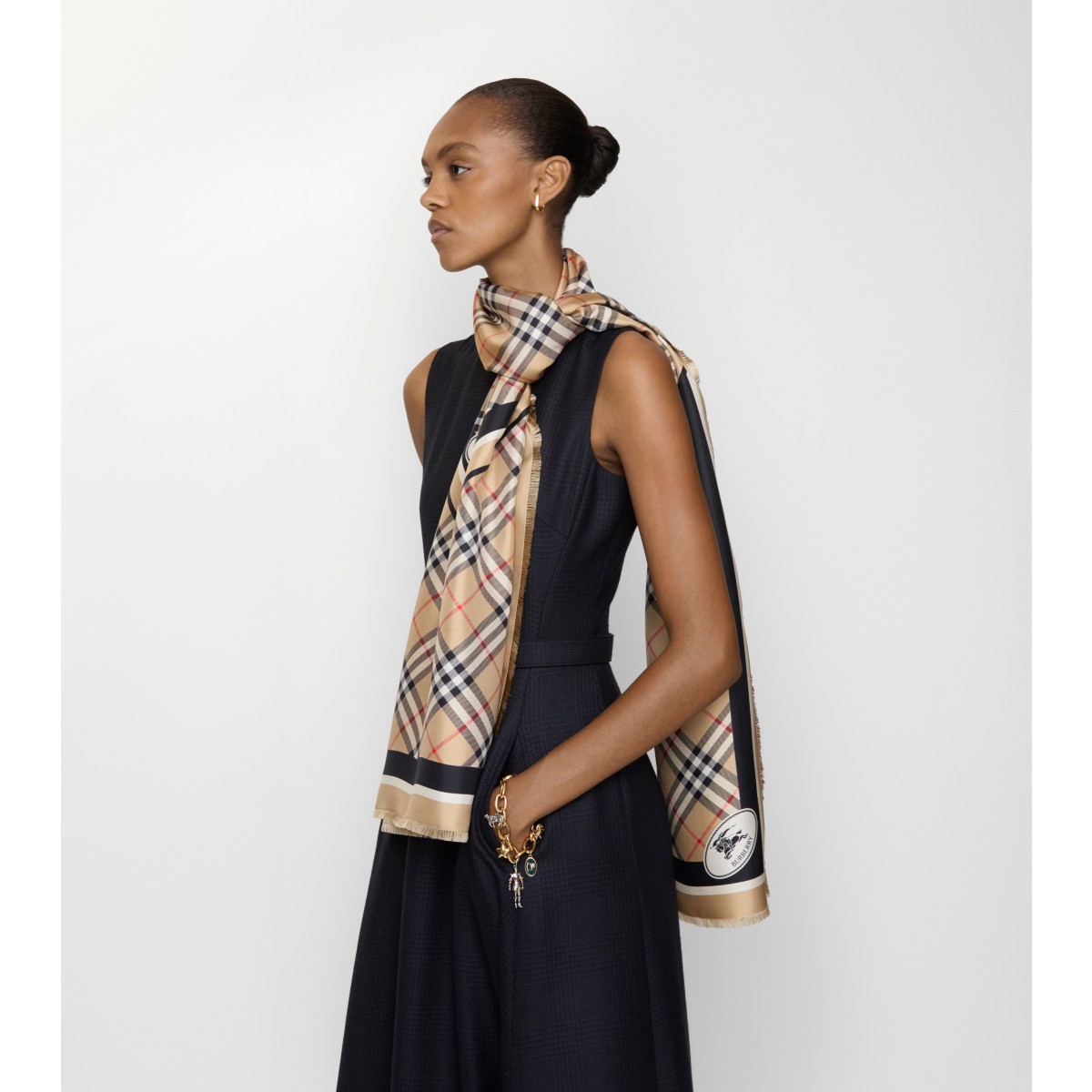  Check Knight Stamp Silk Scarf