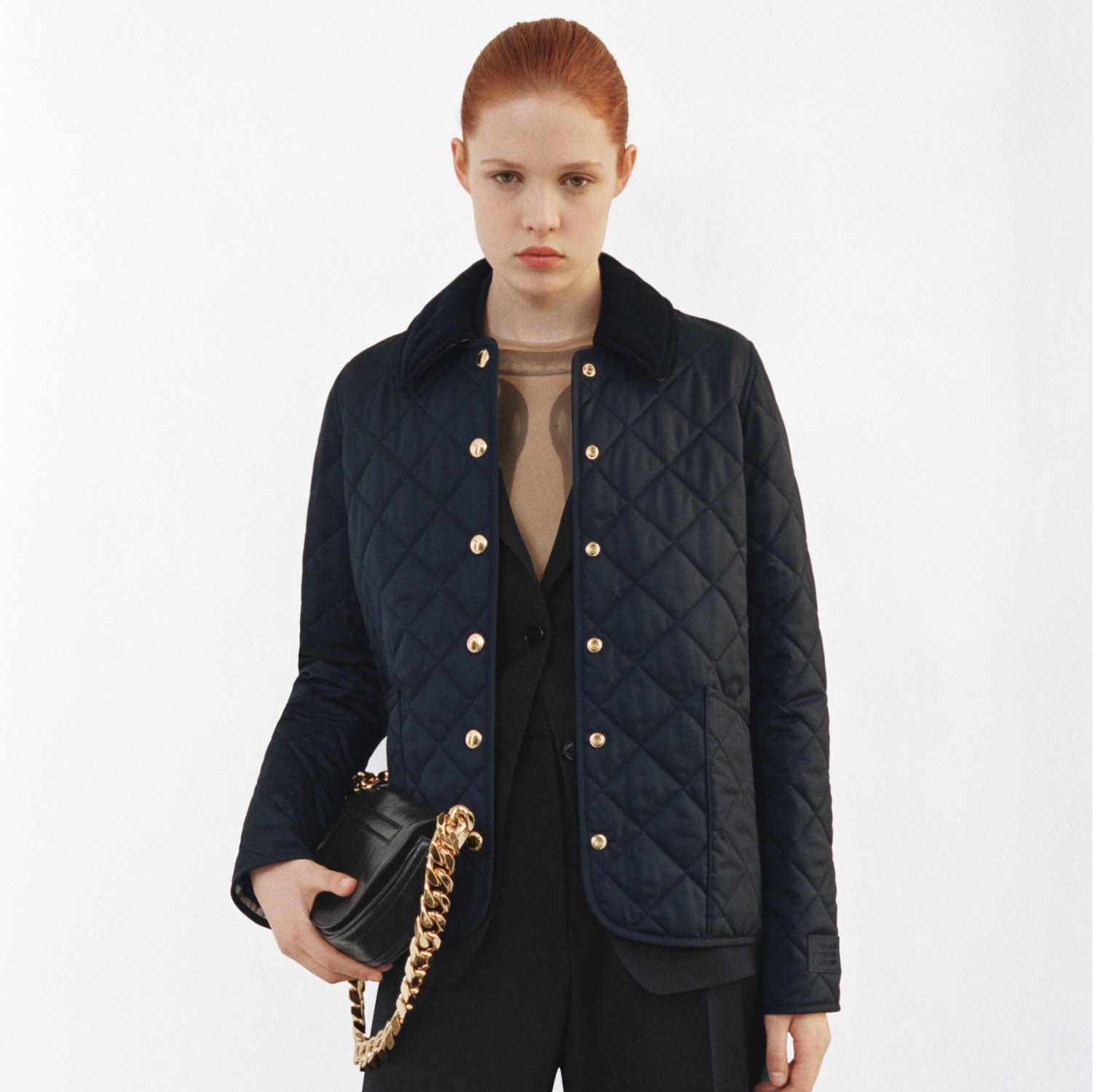 Corduroy Collar Diamond Quilted Jacket in Midnight Women Burberry