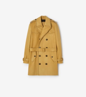 Mid-length Leather Leverton Trench Coat in Mustard yellow - Men