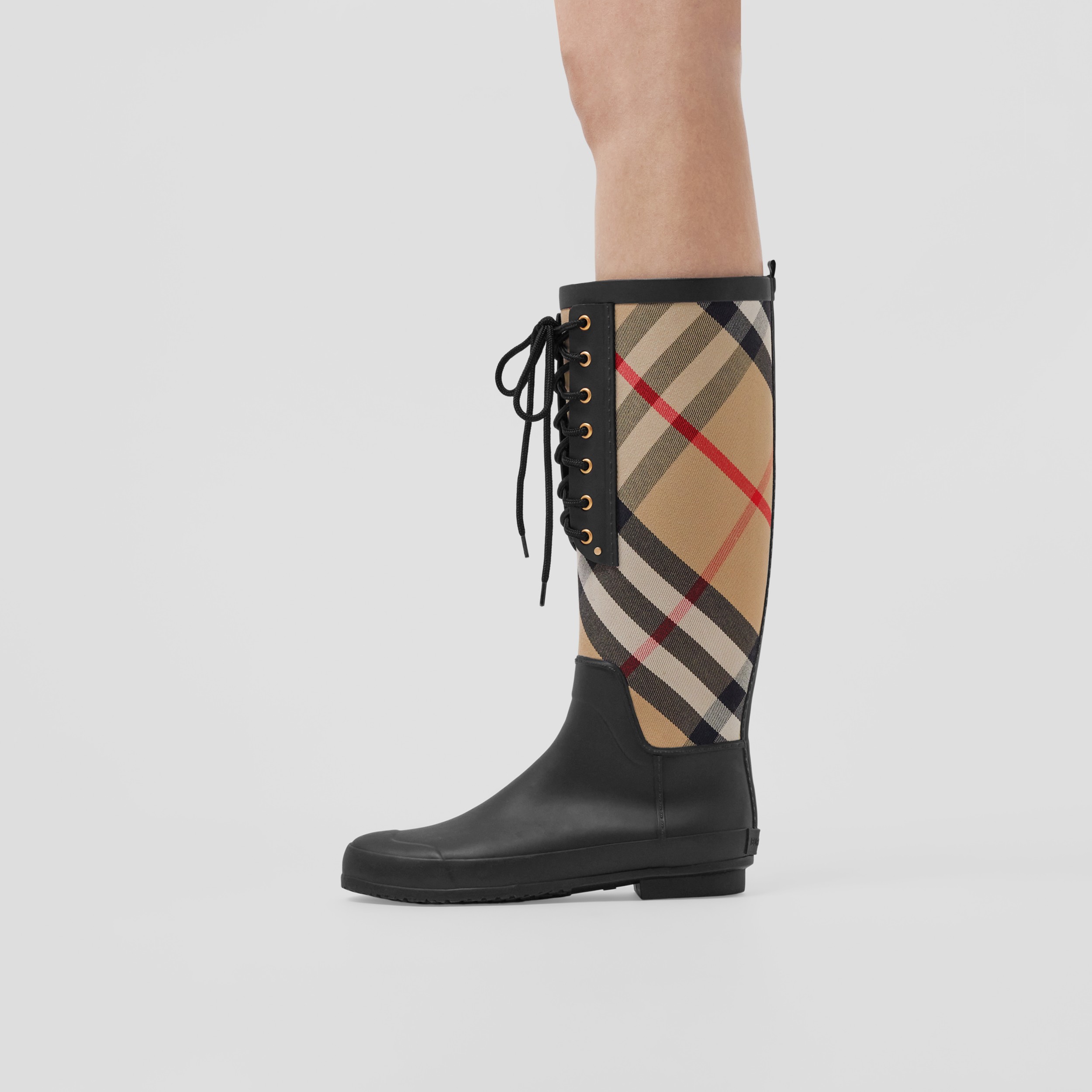 House Check Panel Rubber Rain Boots in Archive Beige - Women | Burberry ...