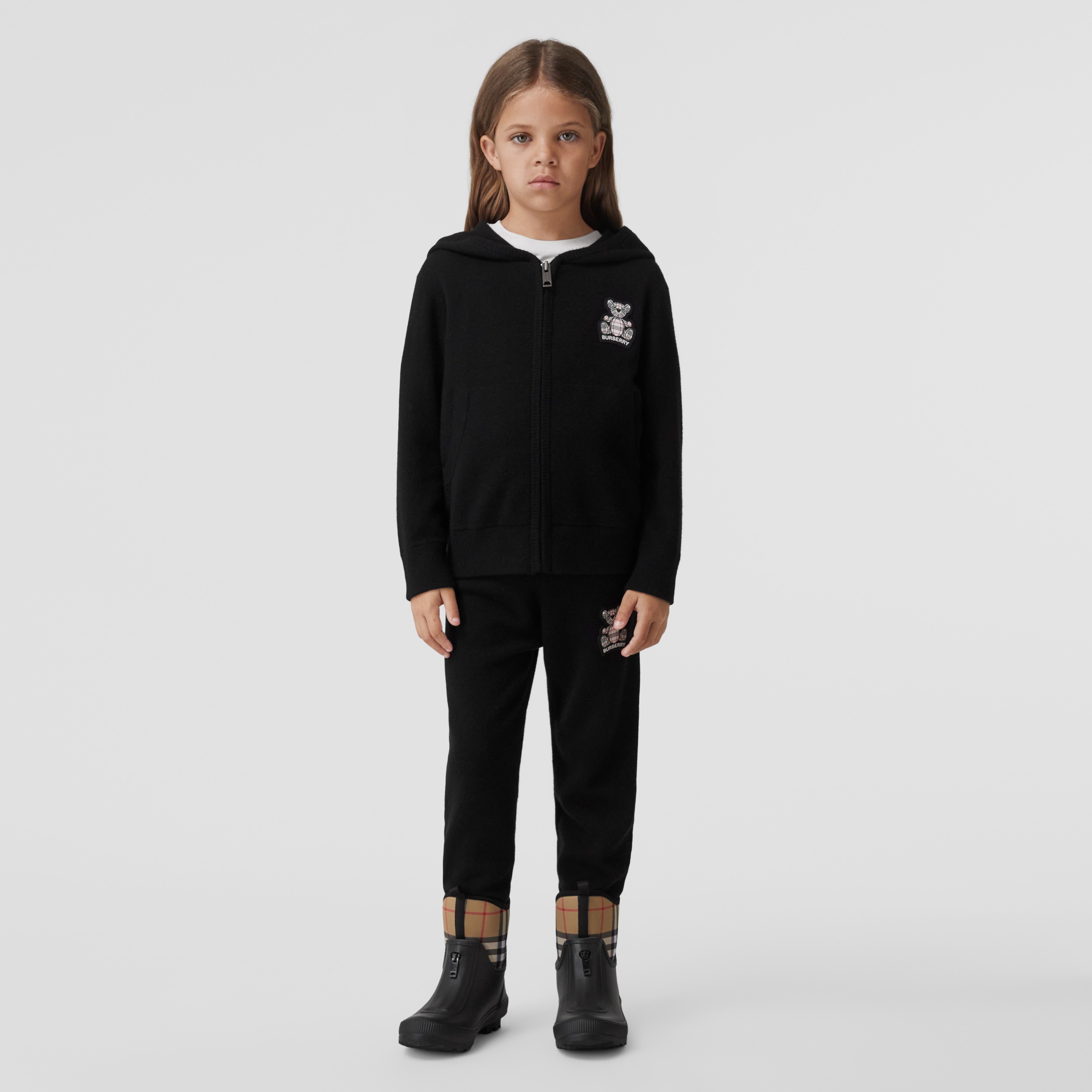 Thomas Bear Appliqué Cashmere Blend Zip Hoodie in Black - Children | Burberry® Official - 3