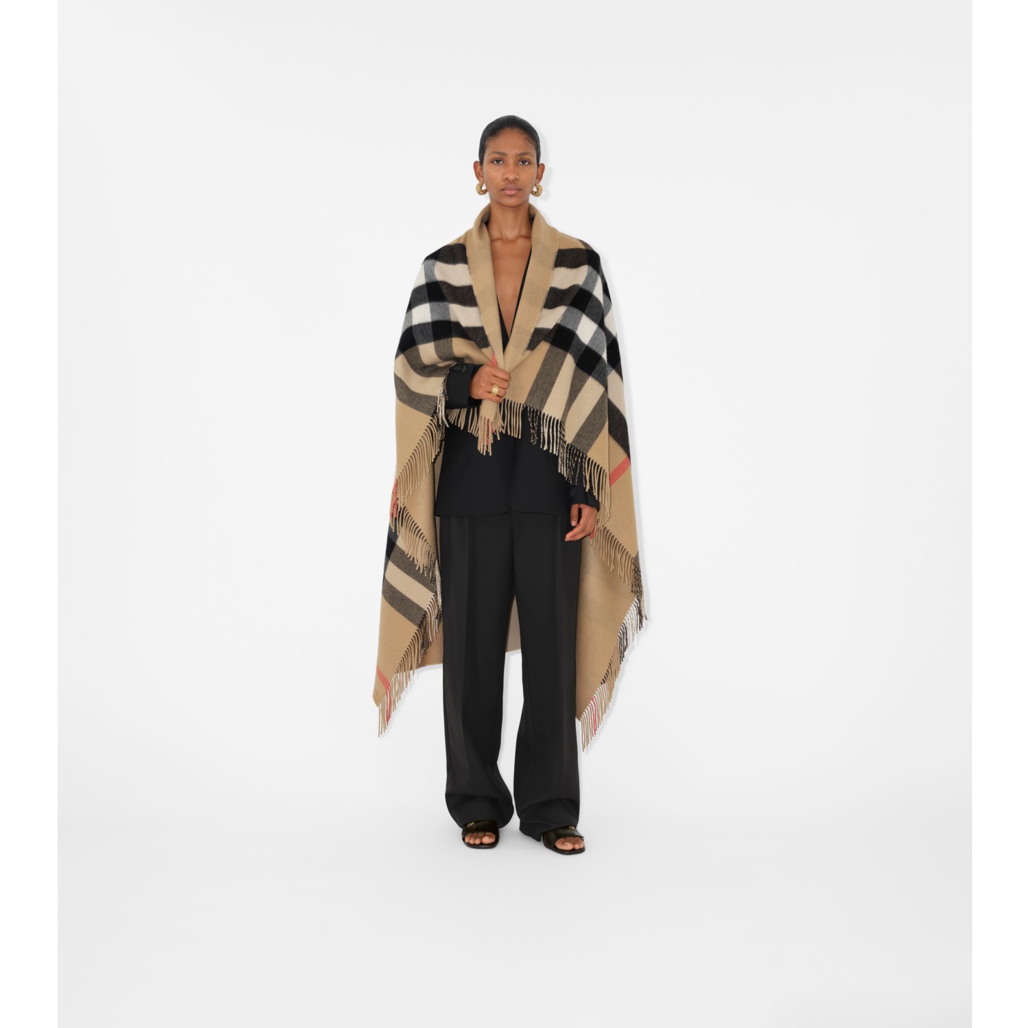 Exaggerated Check Cashmere Blanket in Archive Beige