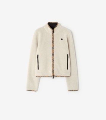 Burberry クロップド ウールカシミアブレンド フリースジャケット (ツンドラホワイト) - ウィメンズ, ピュアカシミア, ウール | Burberry®公式サイト