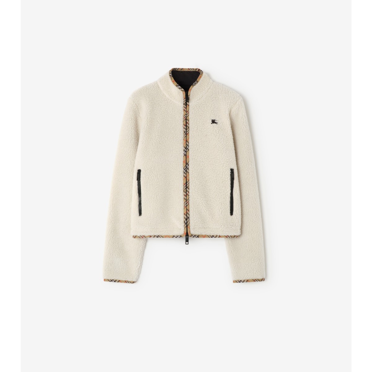  Check Cropped Wool Cashmere Blend Fleece Jacket