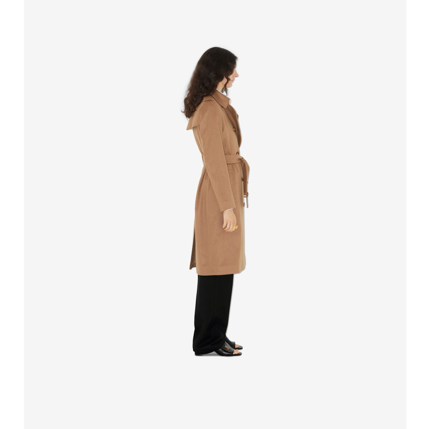 Long Cashmere Blend Kensington Trench Coat in Camel Melange