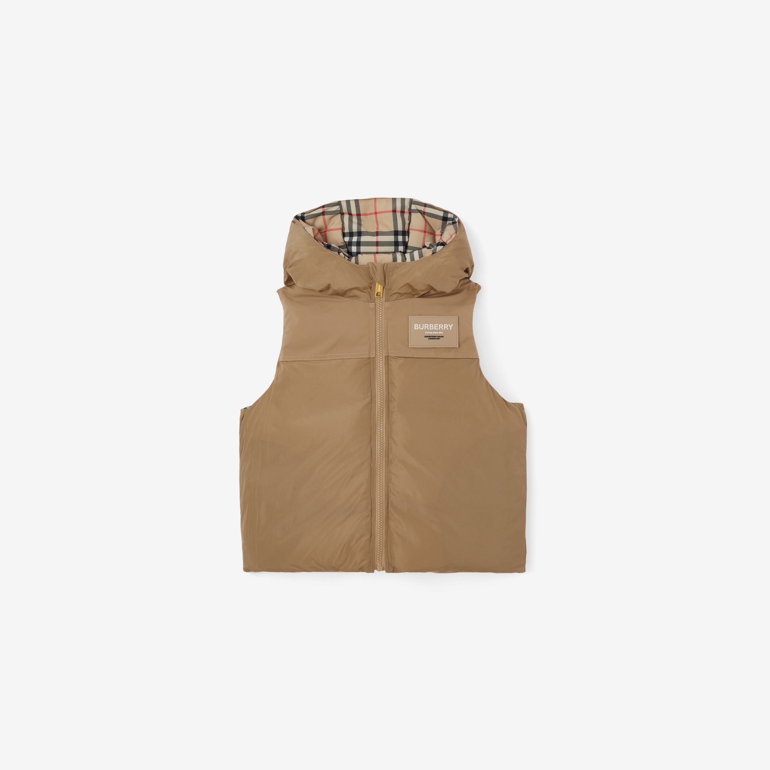 Reversible Check Hooded Puffer Gilet in Archive Beige | Burberry® Official - 2