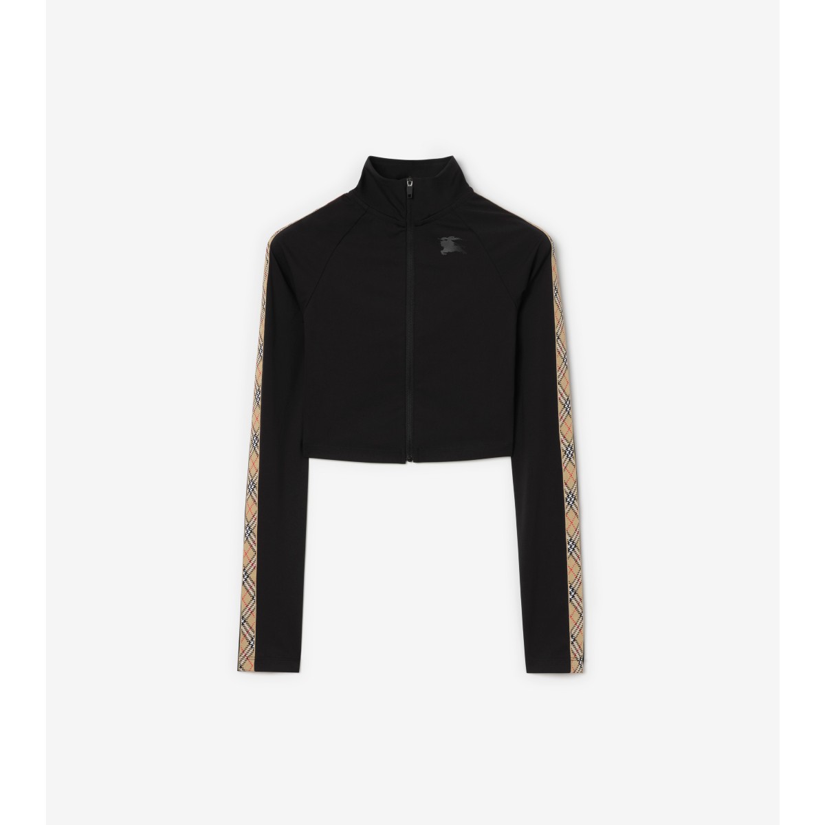 Check Stretch Nylon Cropped Track Jacket