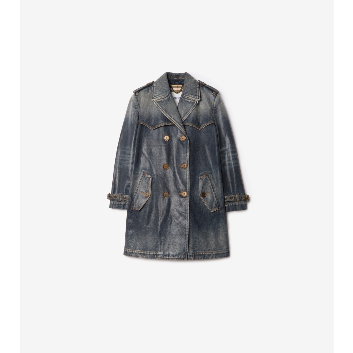  Check Short Coated Denim Trench Coat