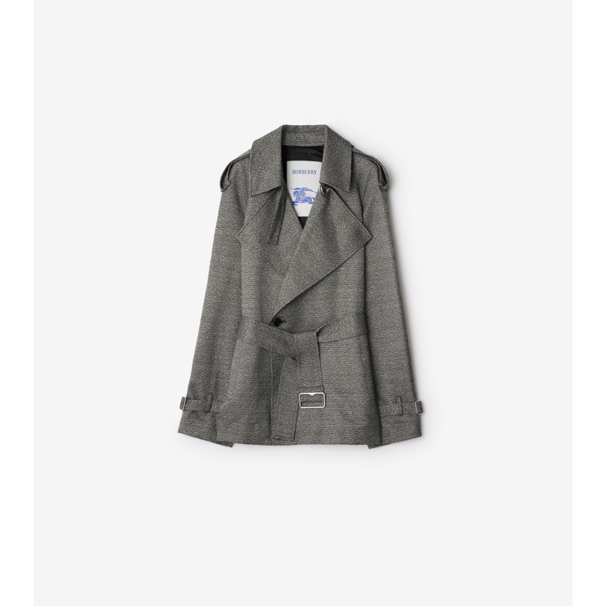 Burberry Wool Silk Trench Jacket In Gray