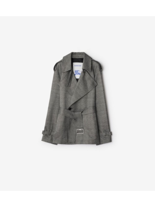 Burberry Wool Silk Trench Jacket In Gray